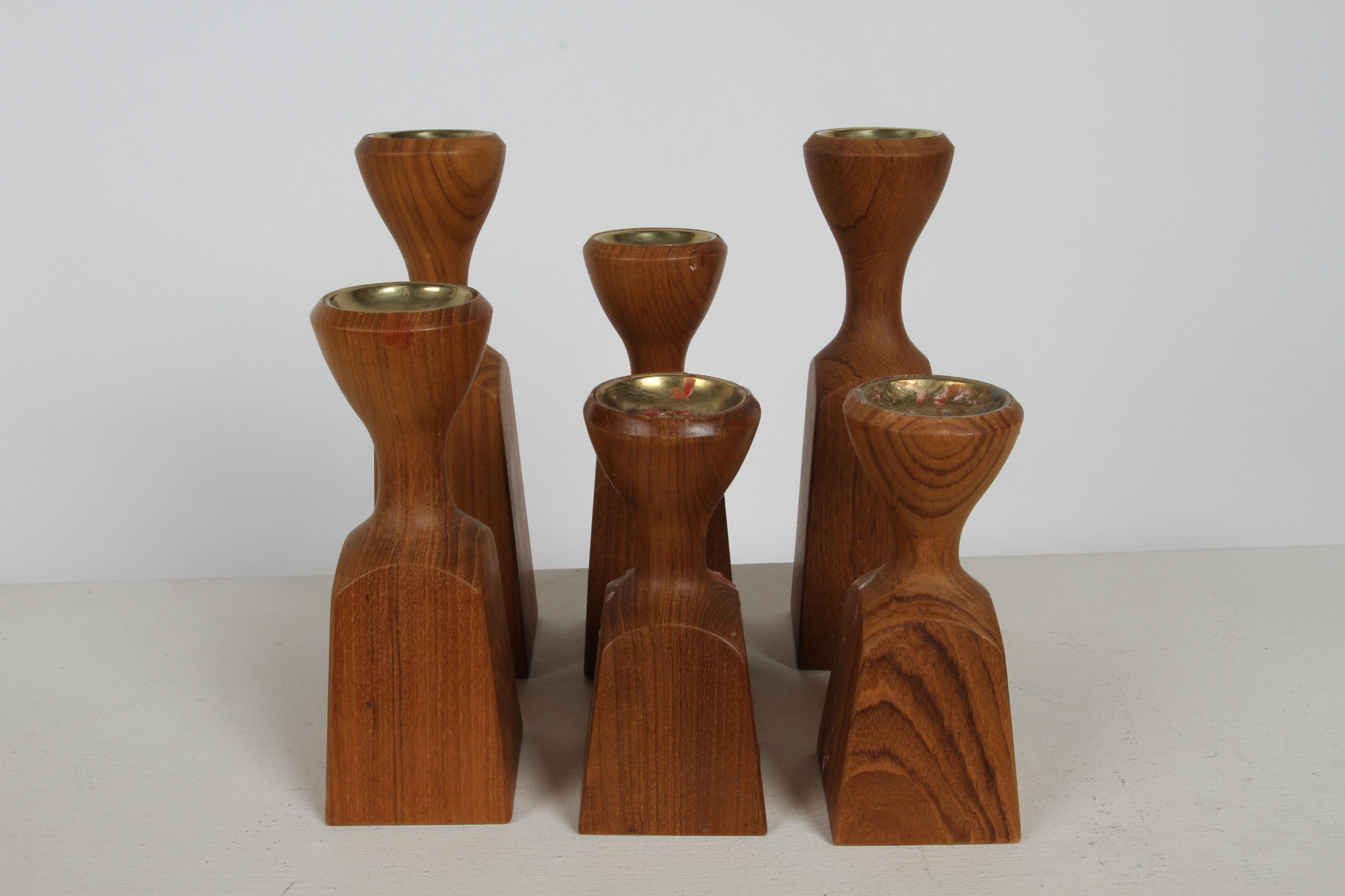 Late 20th Century Jens Quistgaard for Dansk MCM Teak set of 6 Graduated Sizes - Candle Holders For Sale