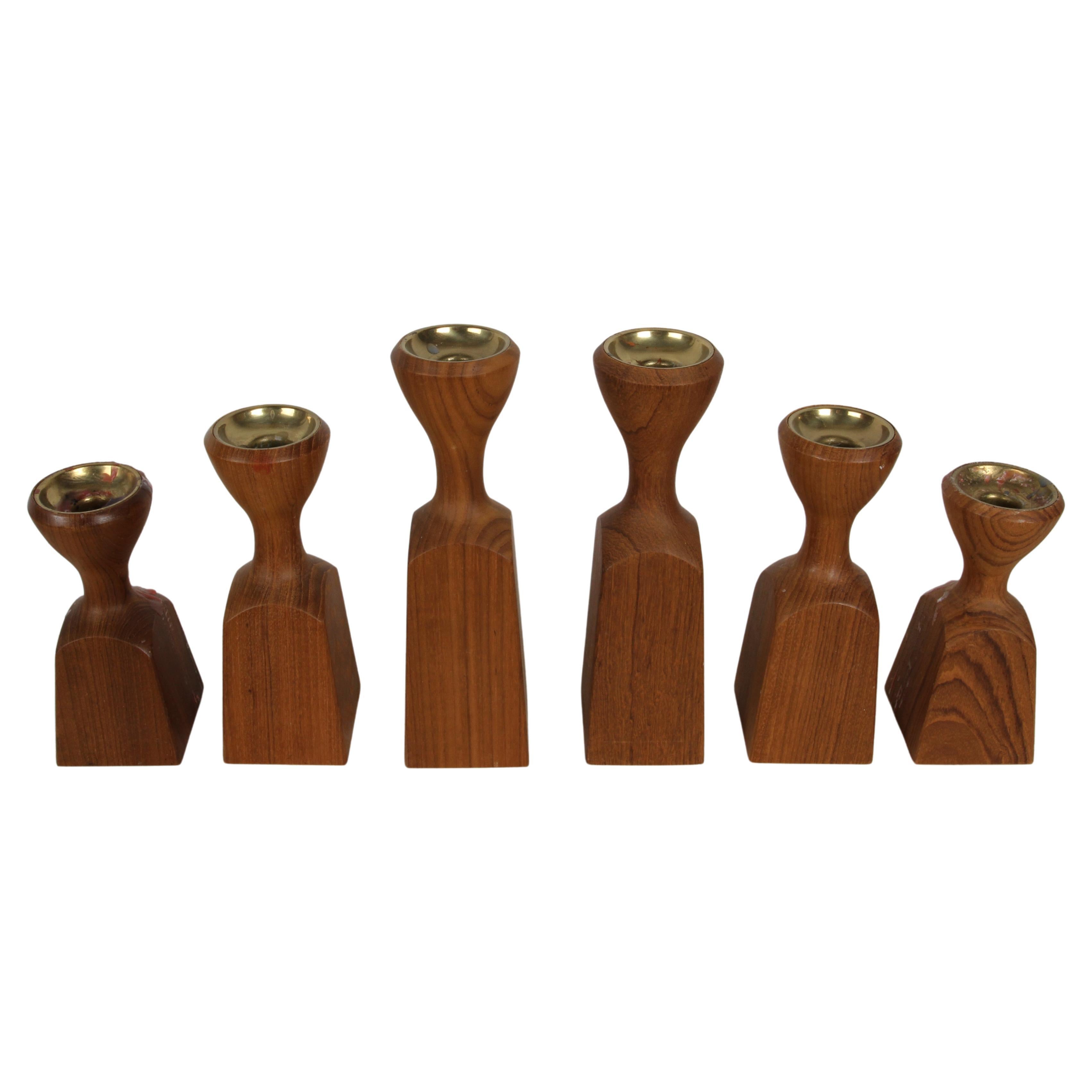 Jens Quistgaard for Dansk MCM Teak set of 6 Graduated Sizes - Candle Holders  For Sale