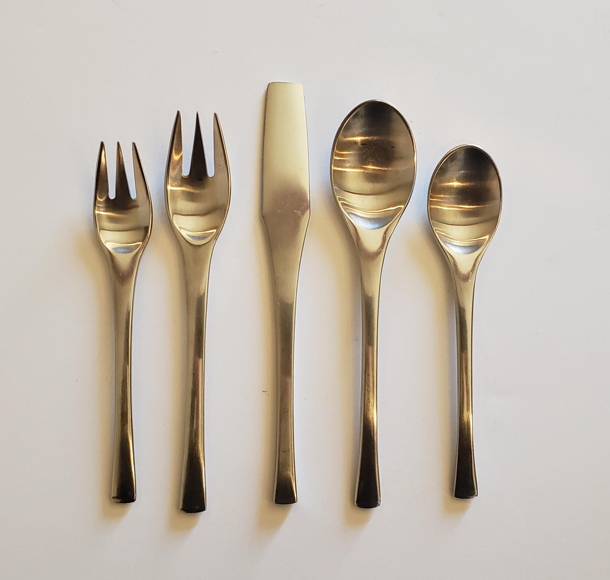 Jens Quistgaard Odin for Dansk Silverware, 40 pieces creating service for 8. This service was manufactured in three different countries, Germany, Korea and Japan. 

Made from high grade stainless of the finest quality.

