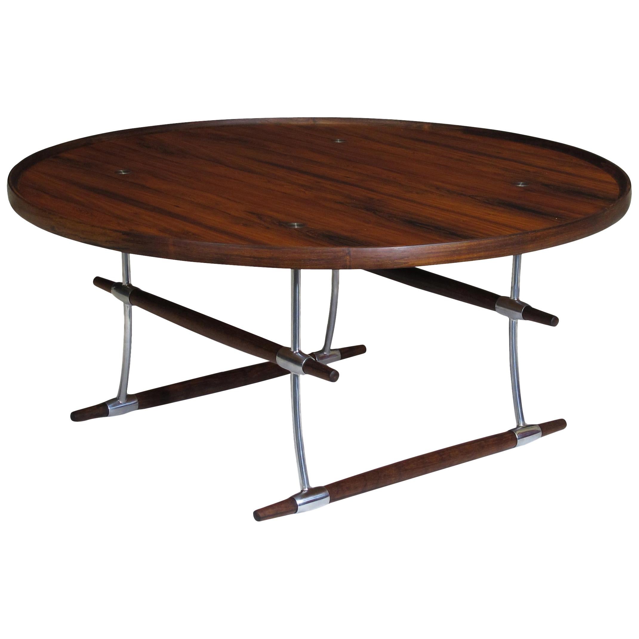 Jens Quistgaard for Nissen Langa Circular Rosewood and Chrome Coffee Table