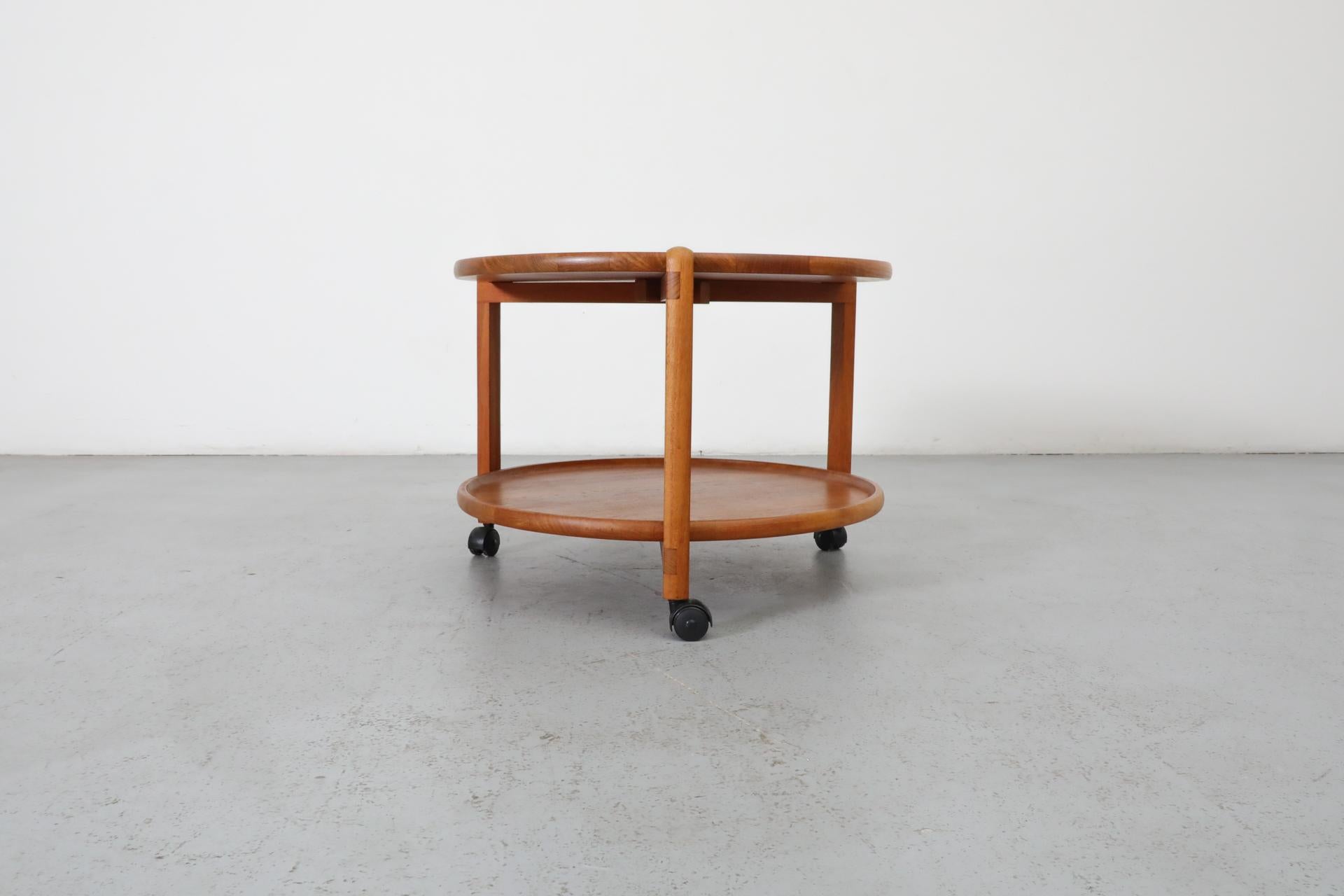 Jens Quistgaard Inspired Mid-Century 2 Tiered Danish Teak Rolling Bar Cart For Sale 5