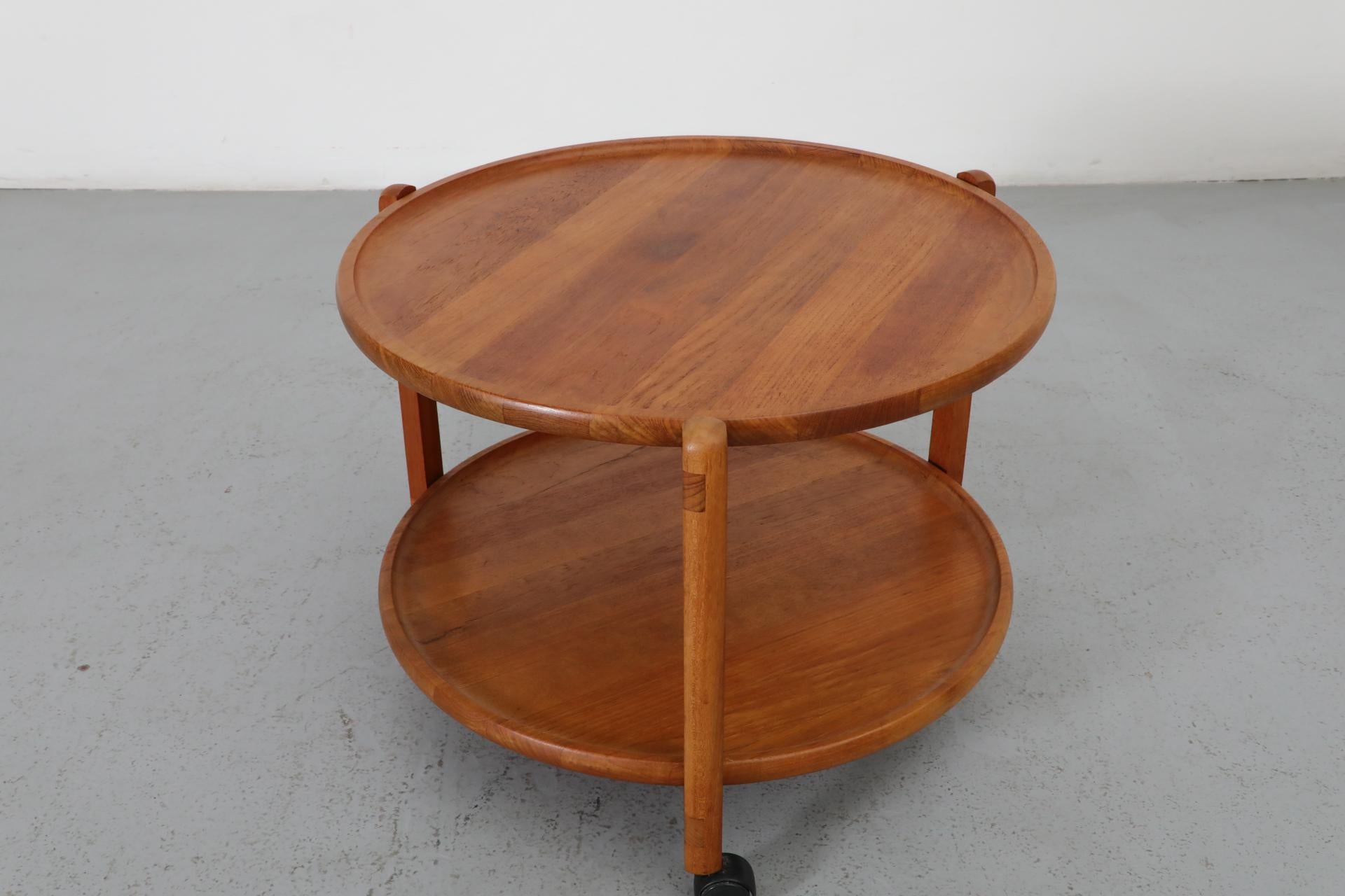 Jens Quistgaard Inspired Mid-Century 2 Tiered Danish Teak Rolling Bar Cart For Sale 6
