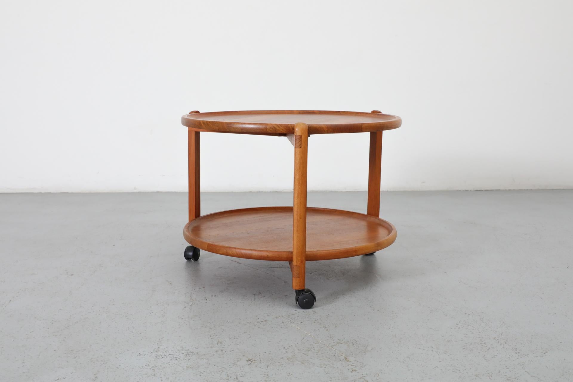 Jens Quistgaard Inspired Mid-Century 2 Tiered Danish Teak Rolling Bar Cart For Sale 7