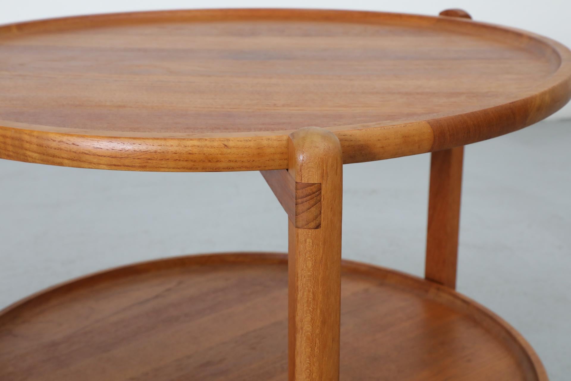 Jens Quistgaard Inspired Mid-Century 2 Tiered Danish Teak Rolling Bar Cart For Sale 8