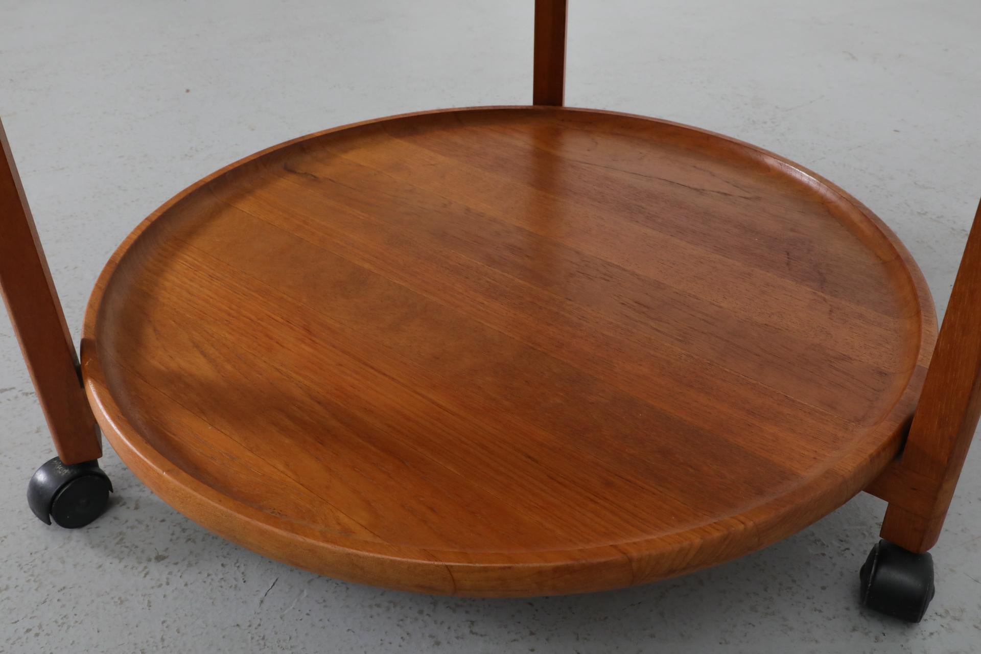 Jens Quistgaard Inspired Mid-Century 2 Tiered Danish Teak Rolling Bar Cart For Sale 10