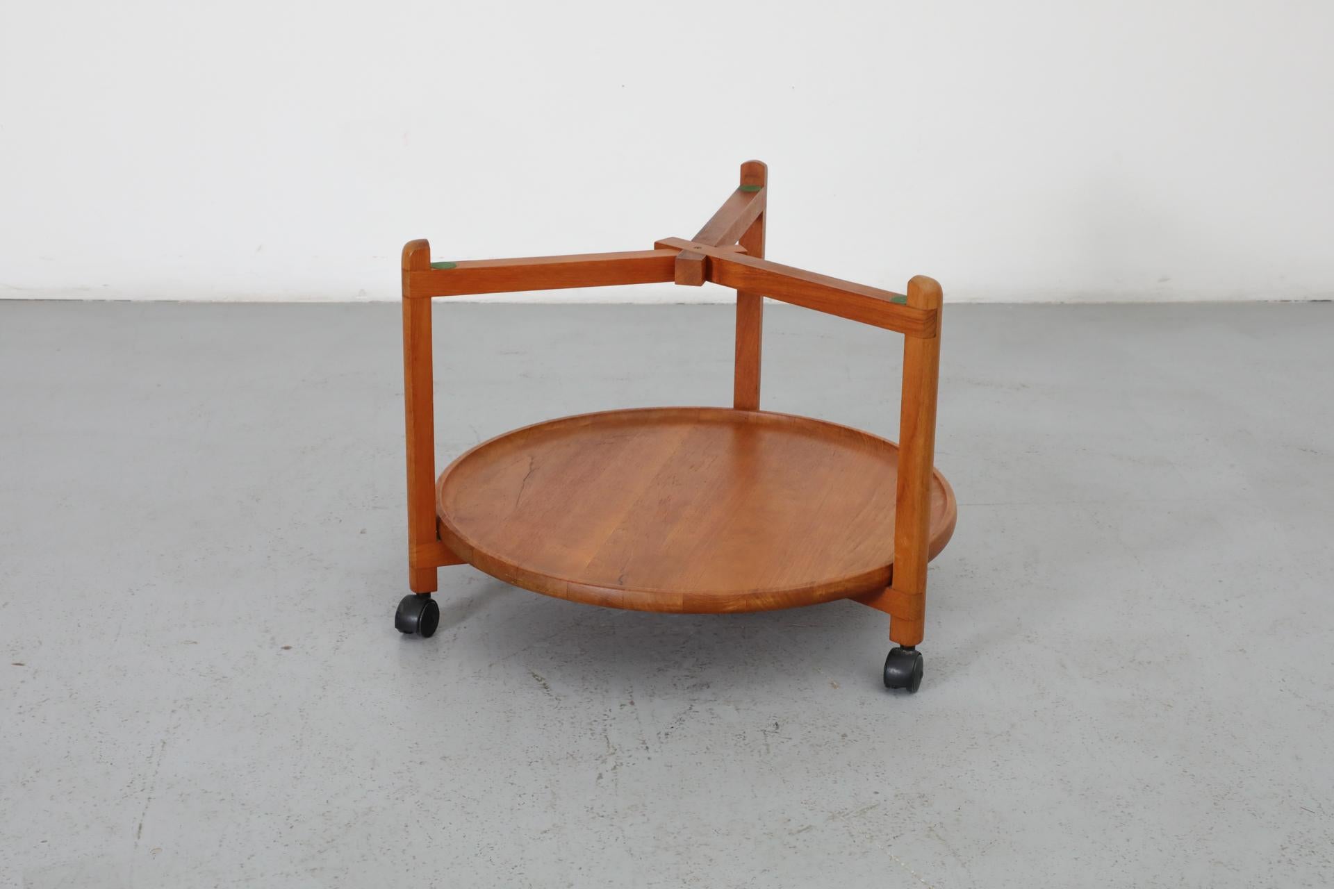 Jens Quistgaard Inspired Mid-Century 2 Tiered Danish Teak Rolling Bar Cart For Sale 13