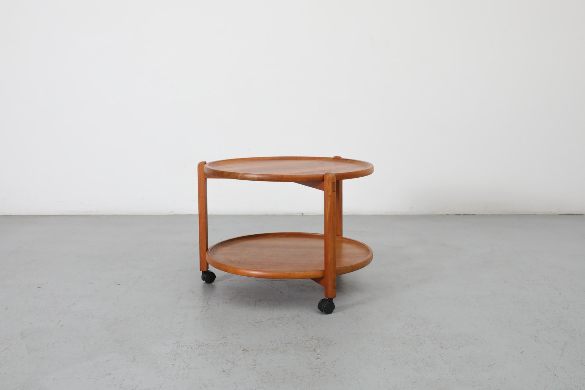 Mid-Century Modern Jens Quistgaard Inspired Mid-Century 2 Tiered Danish Teak Rolling Bar Cart For Sale