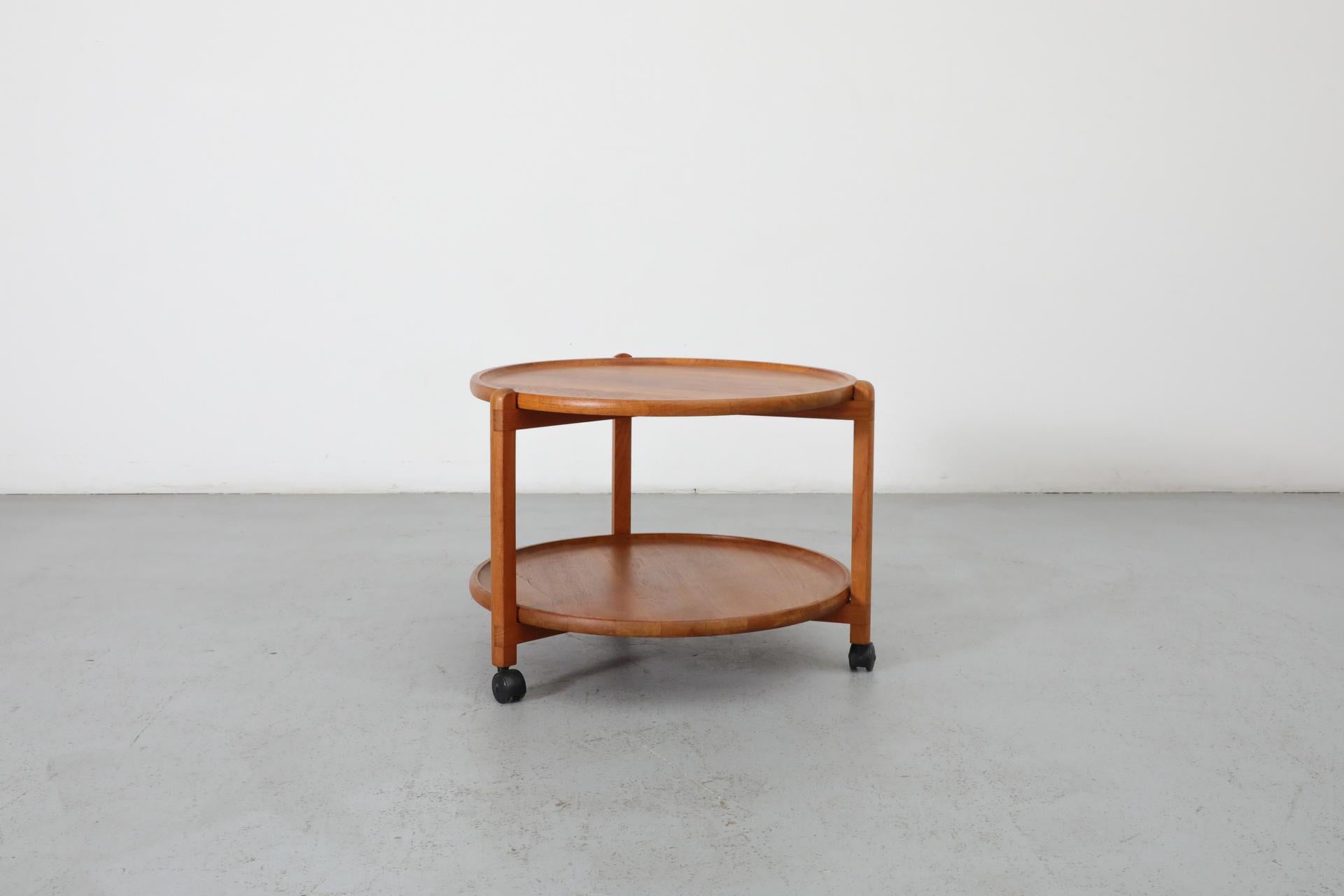 20th Century Jens Quistgaard Inspired Mid-Century 2 Tiered Danish Teak Rolling Bar Cart For Sale