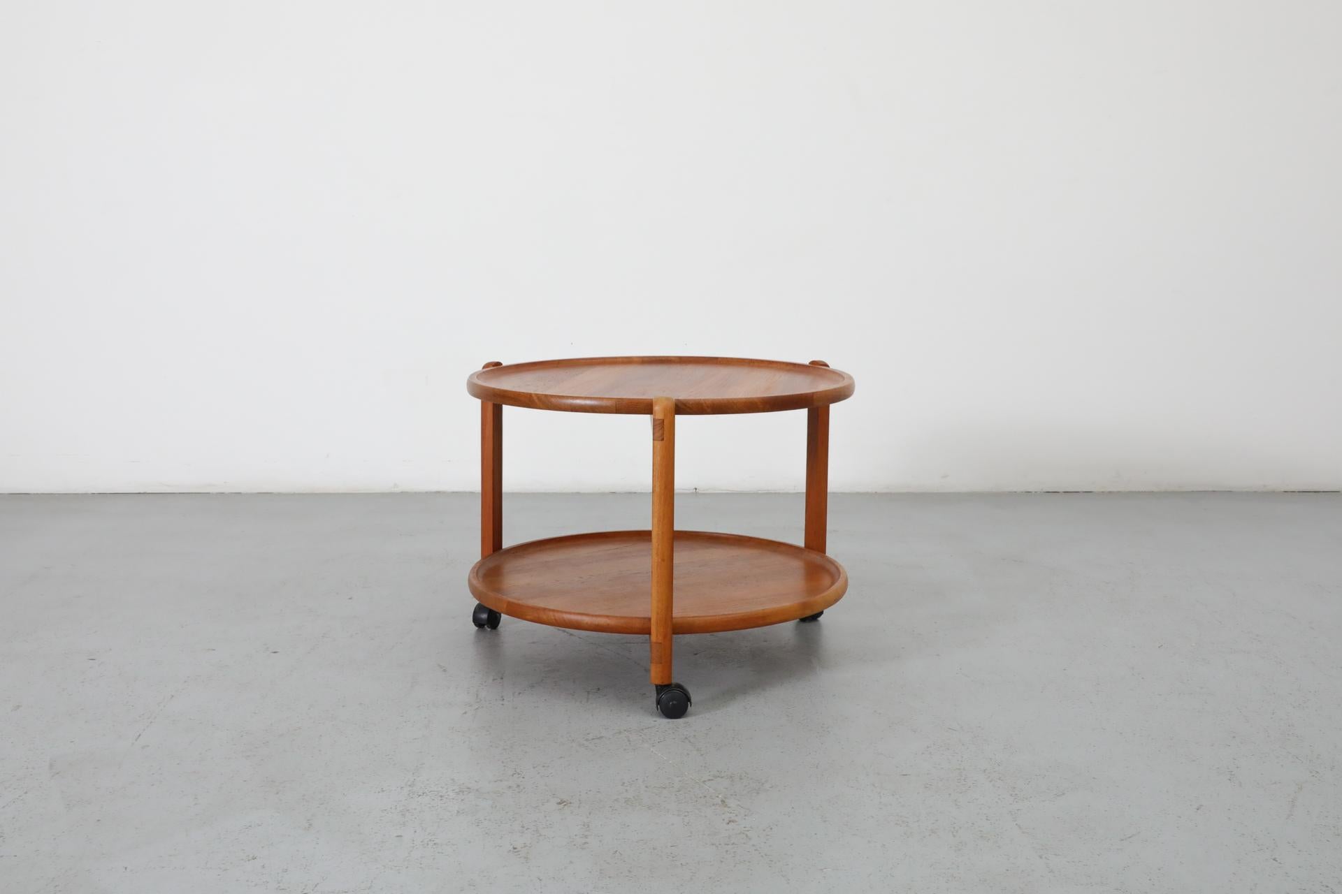 Jens Quistgaard Inspired Mid-Century 2 Tiered Danish Teak Rolling Bar Cart For Sale 1