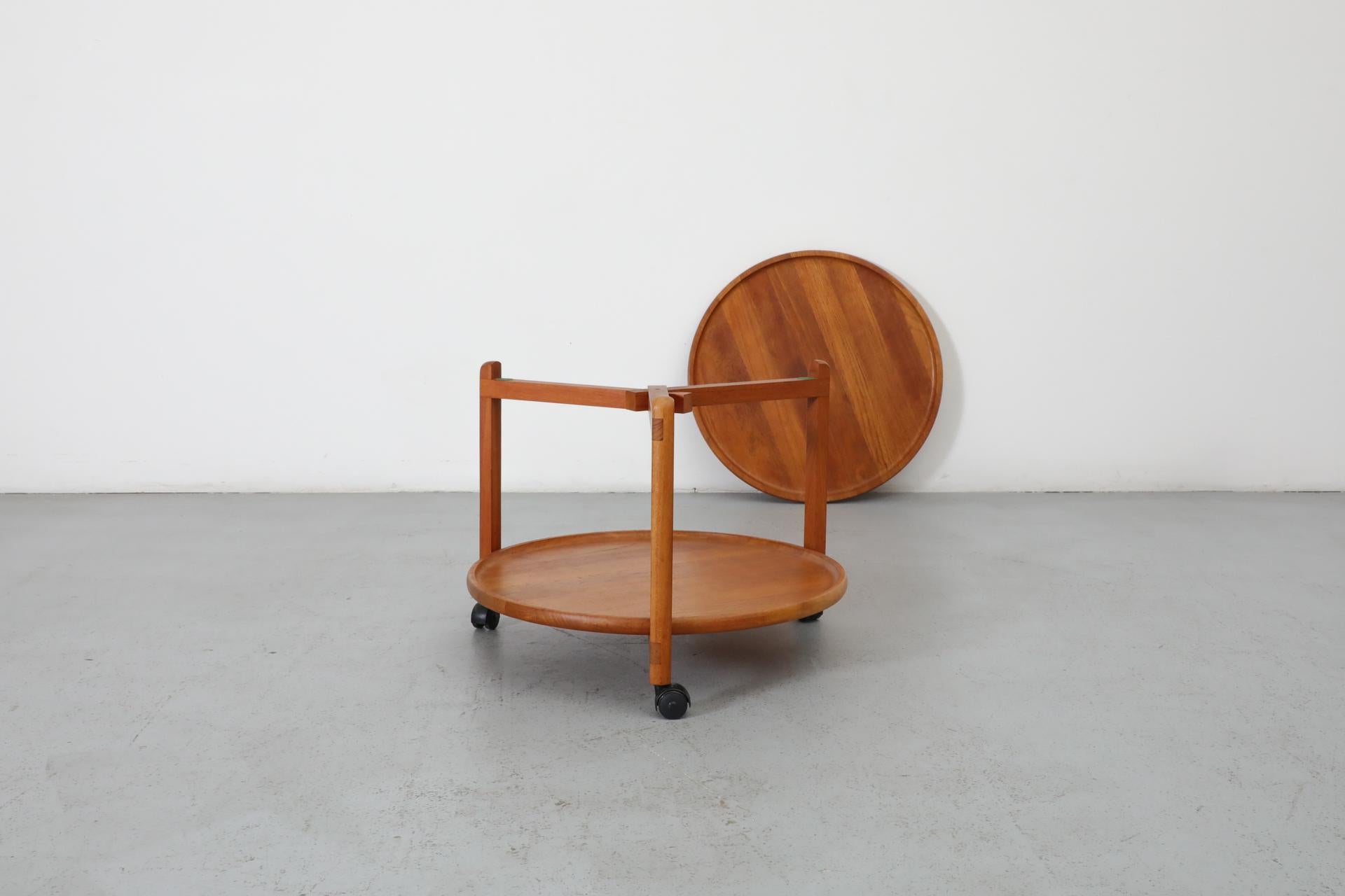 Jens Quistgaard Inspired Mid-Century 2 Tiered Danish Teak Rolling Bar Cart For Sale 2