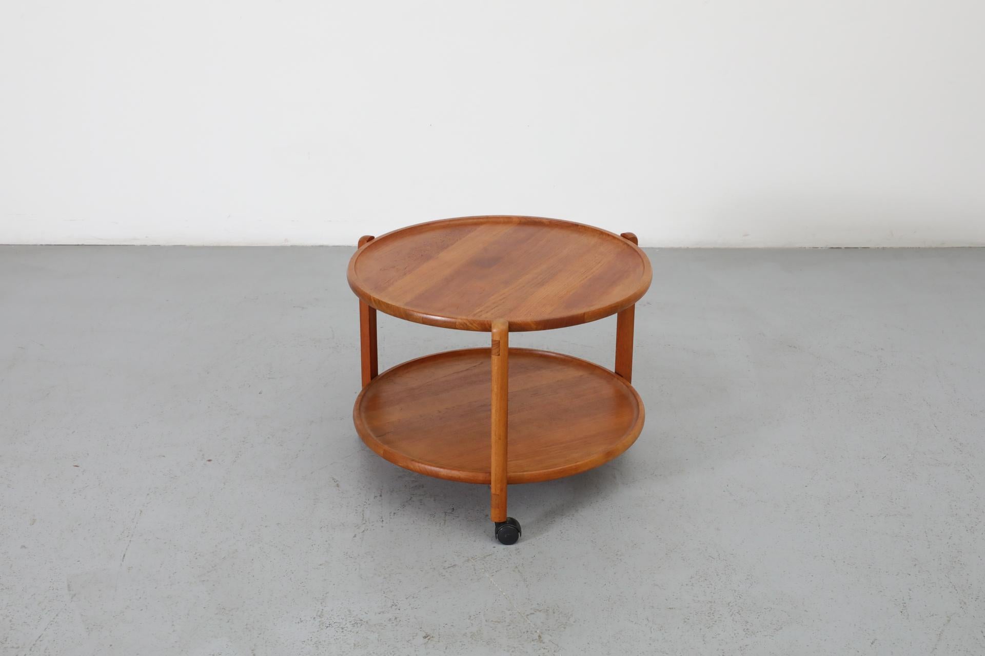 Jens Quistgaard Inspired Mid-Century 2 Tiered Danish Teak Rolling Bar Cart For Sale 3