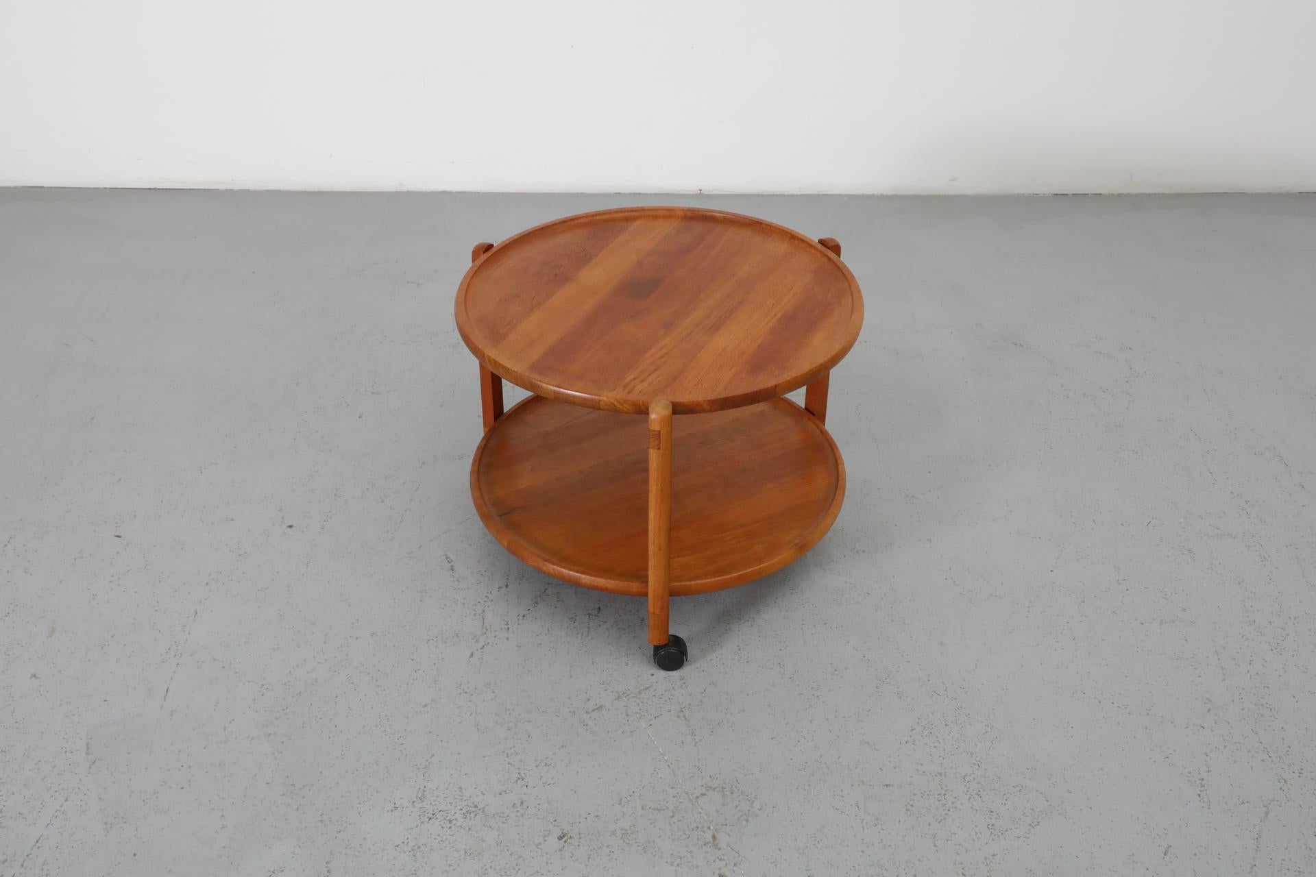 Jens Quistgaard Inspired Mid-Century 2 Tiered Danish Teak Rolling Bar Cart For Sale 4