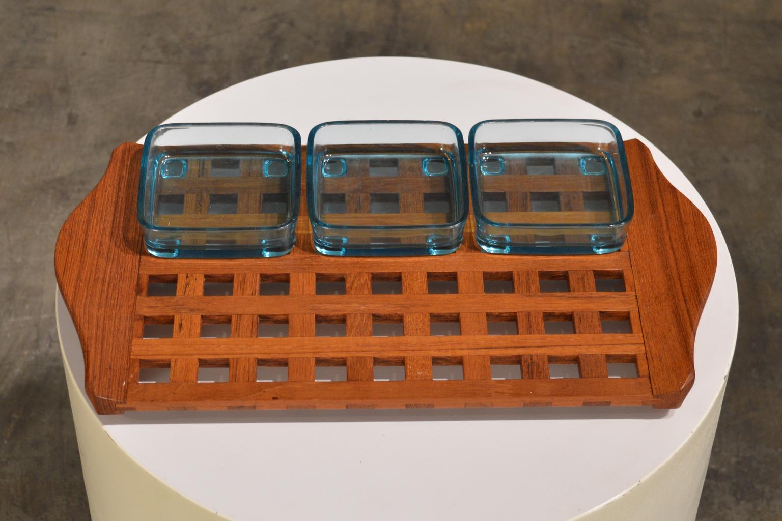 Jens Quistgaard Lattice Teak and Glass Serving Tray for Dansk In Good Condition In Portland, ME