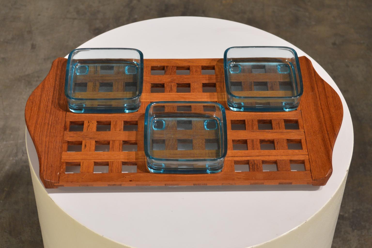 Mid-20th Century Jens Quistgaard Lattice Teak and Glass Serving Tray for Dansk