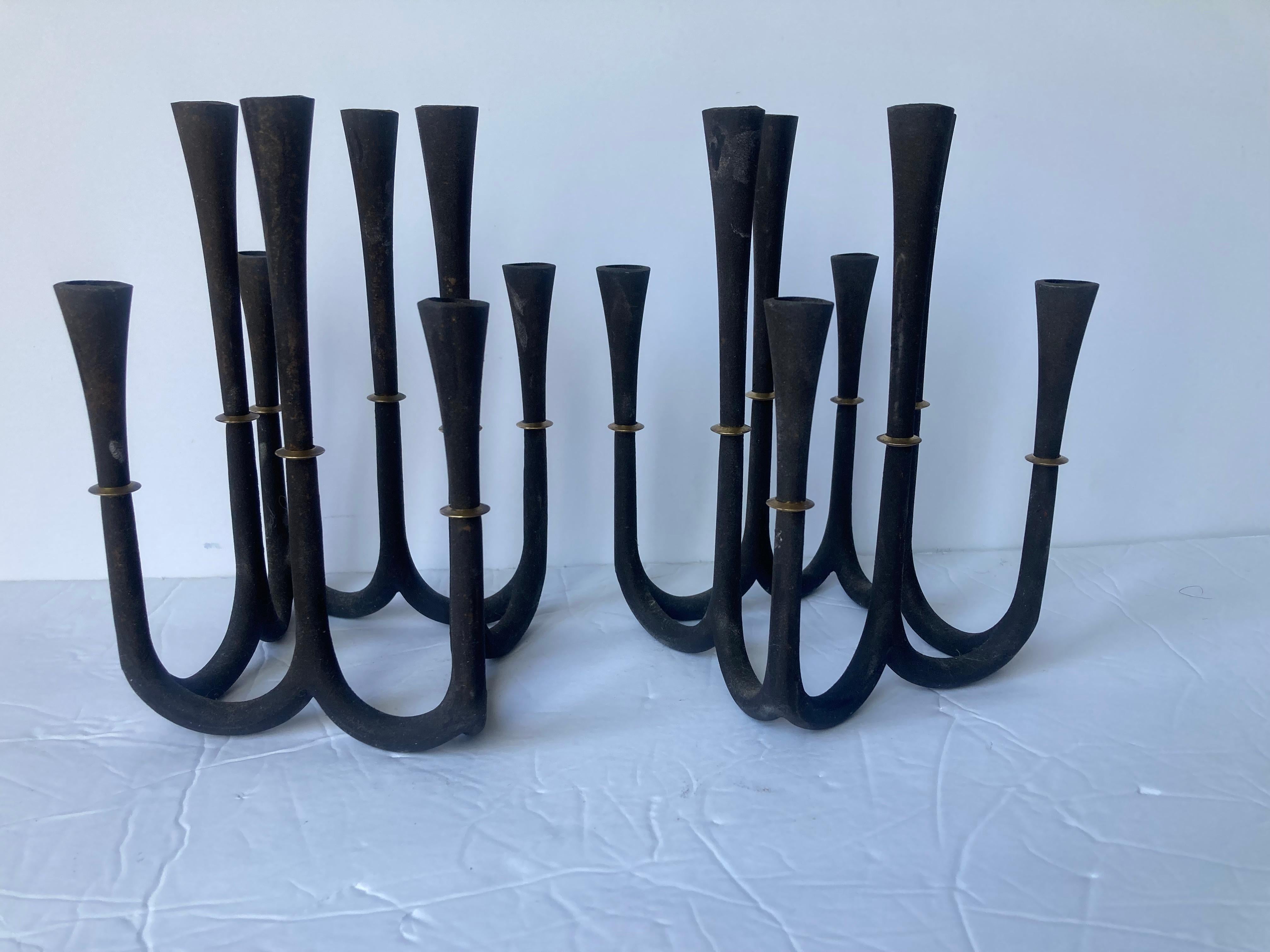 Jens Quistgaard pair of cast iron  and brass candlesticks for Dansk .Denmark In Good Condition For Sale In Los Angeles, CA