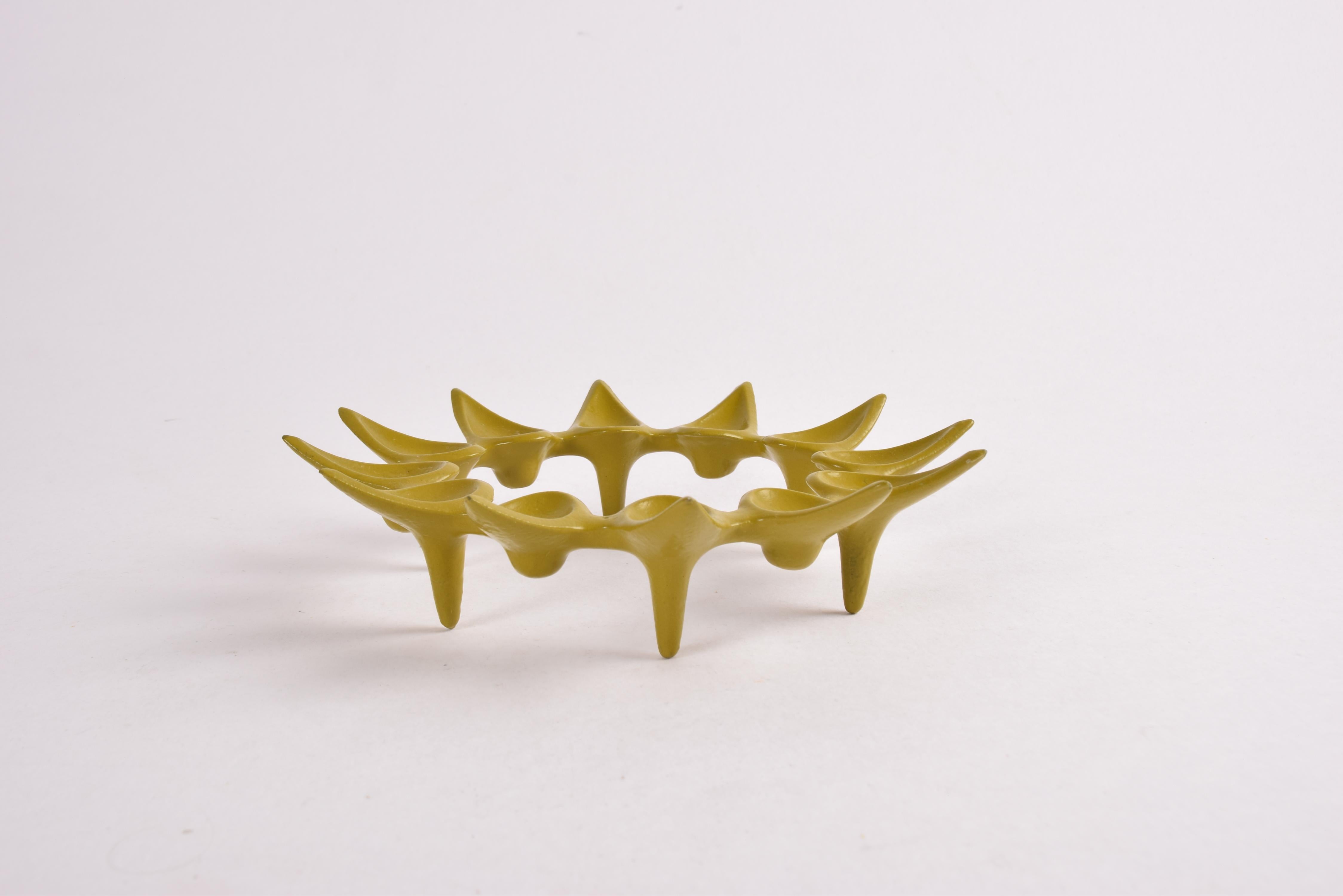 Scandinavian Modern Jens Quistgaard Star Shaped Candle Holder Yellow Green Iron, Danish Modern 1960s For Sale