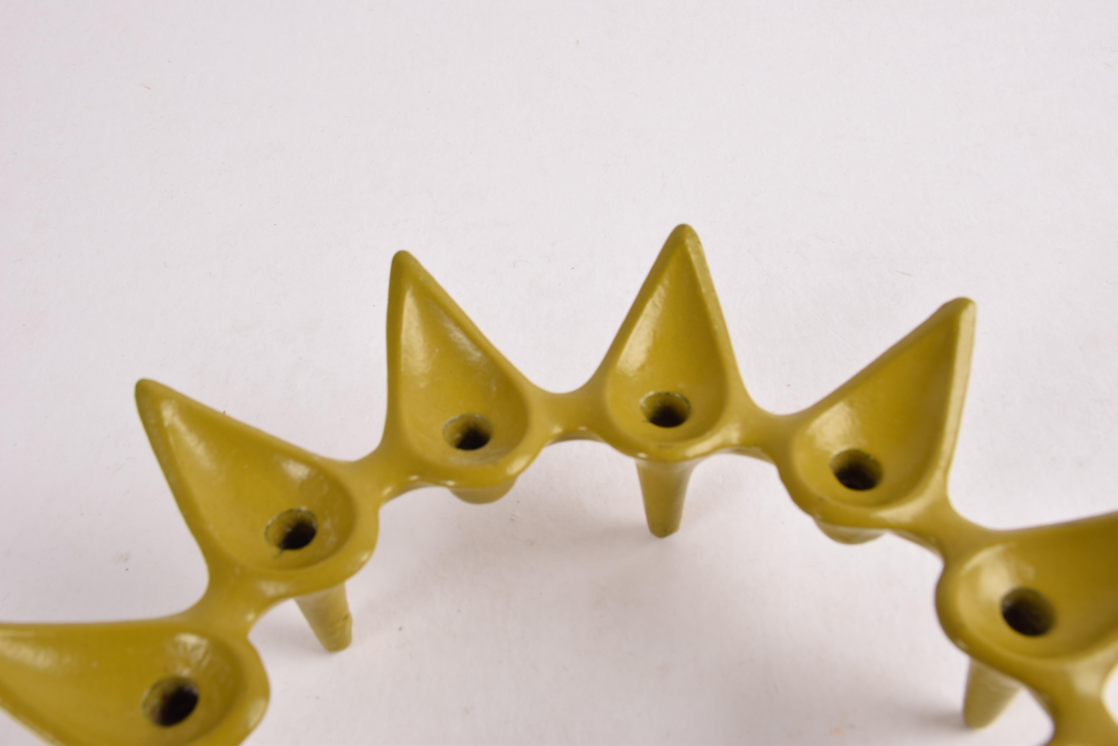 Jens Quistgaard Star Shaped Candle Holder Yellow Green Iron, Danish Modern 1960s In Good Condition For Sale In Aarhus C, DK