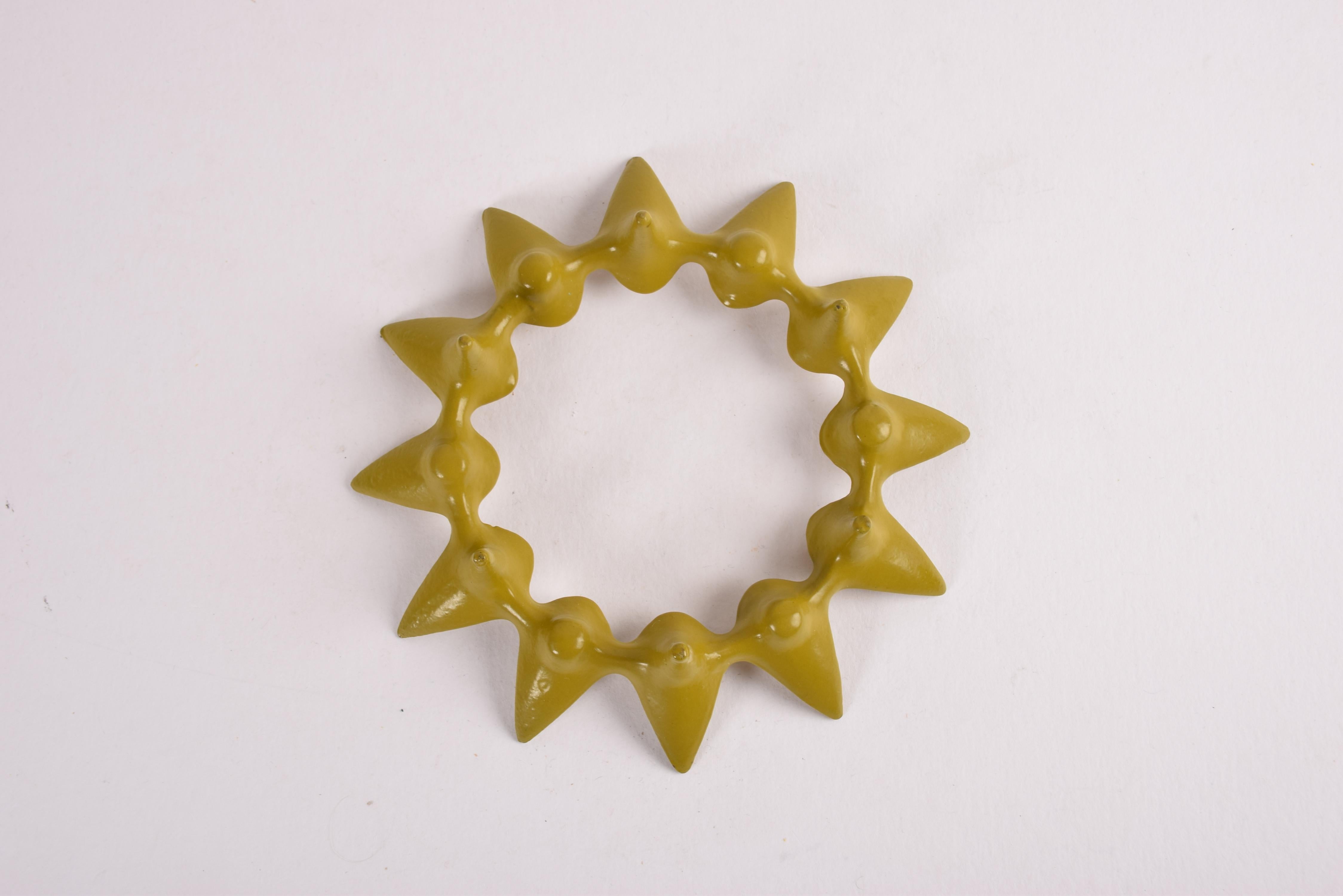 20th Century Jens Quistgaard Star Shaped Candle Holder Yellow Green Iron, Danish Modern 1960s For Sale