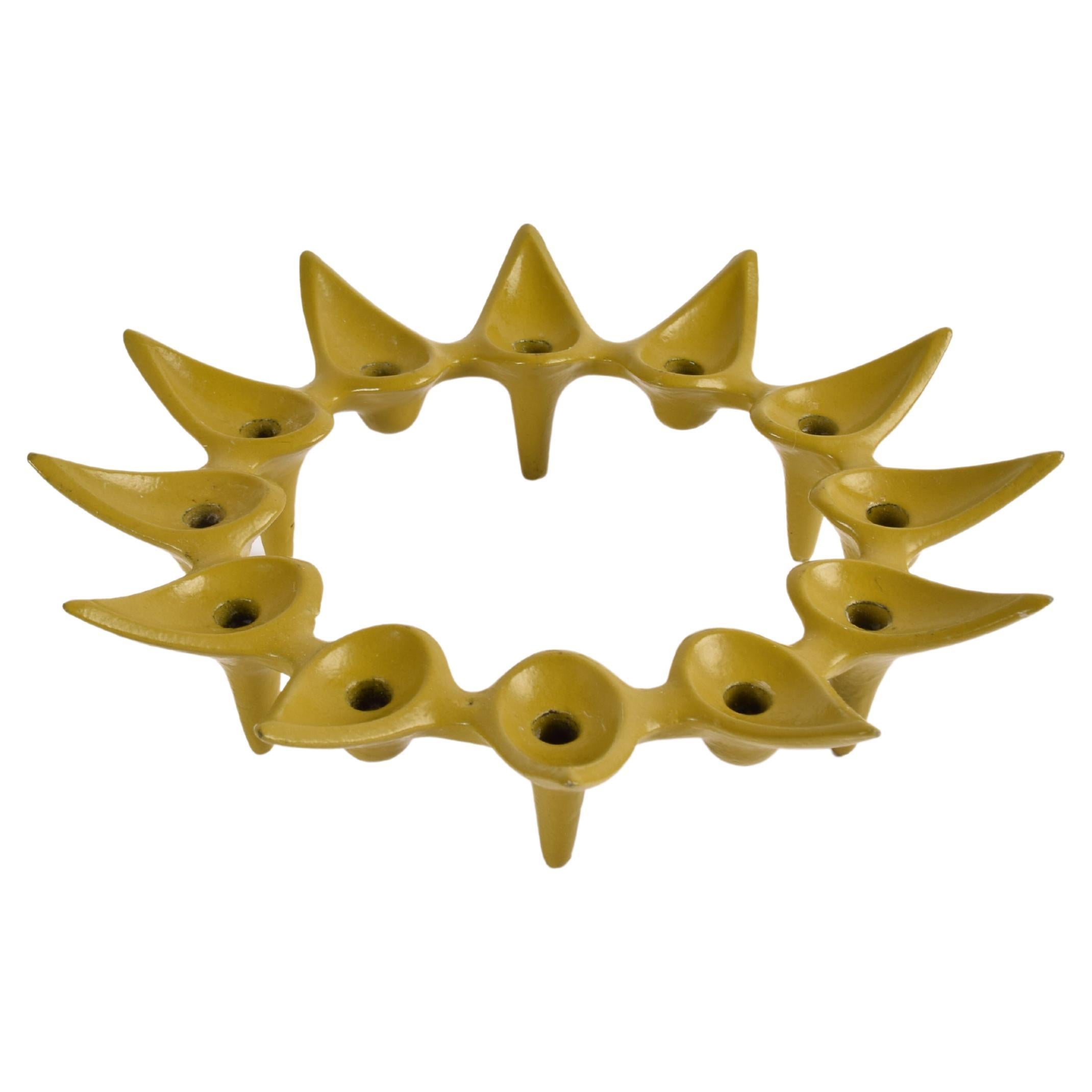 Jens Quistgaard Star Shaped Candle Holder Yellow Green Iron, Danish Modern 1960s For Sale