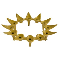 Retro Jens Quistgaard Star Shaped Candle Holder Yellow Green Iron, Danish Modern 1960s