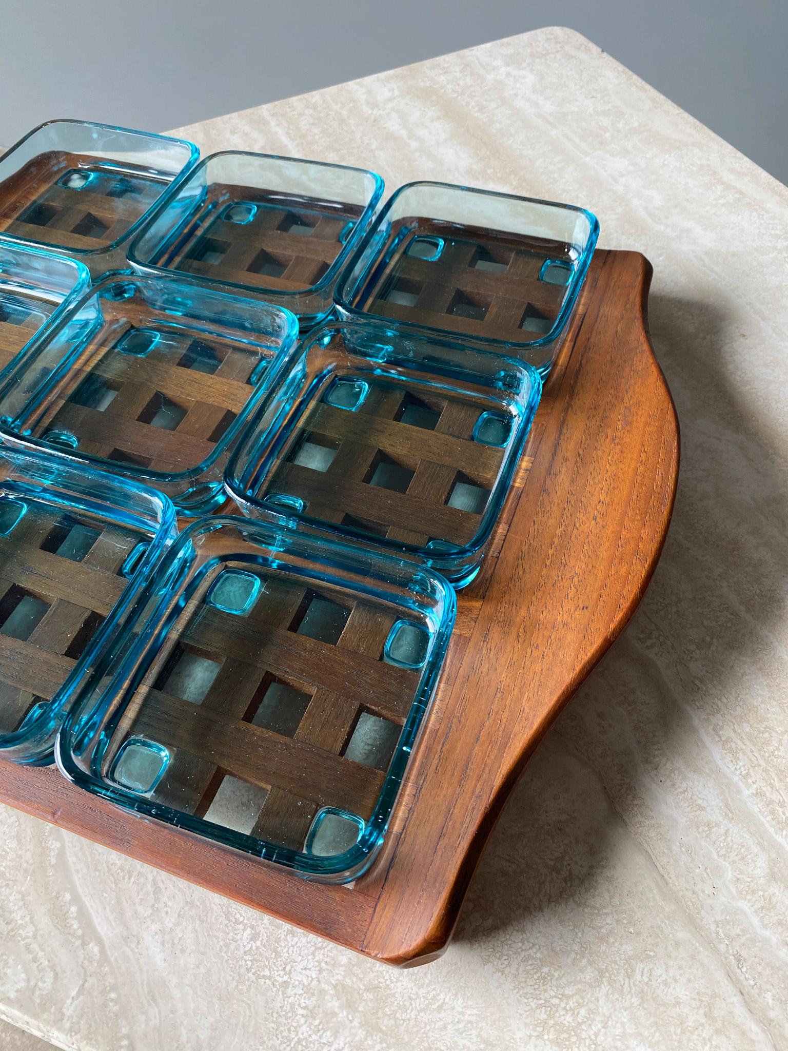 Jens Quistgaard Teak Lattice Tray W/ Glass Inserts Dansk, Denmark, 1960s 5