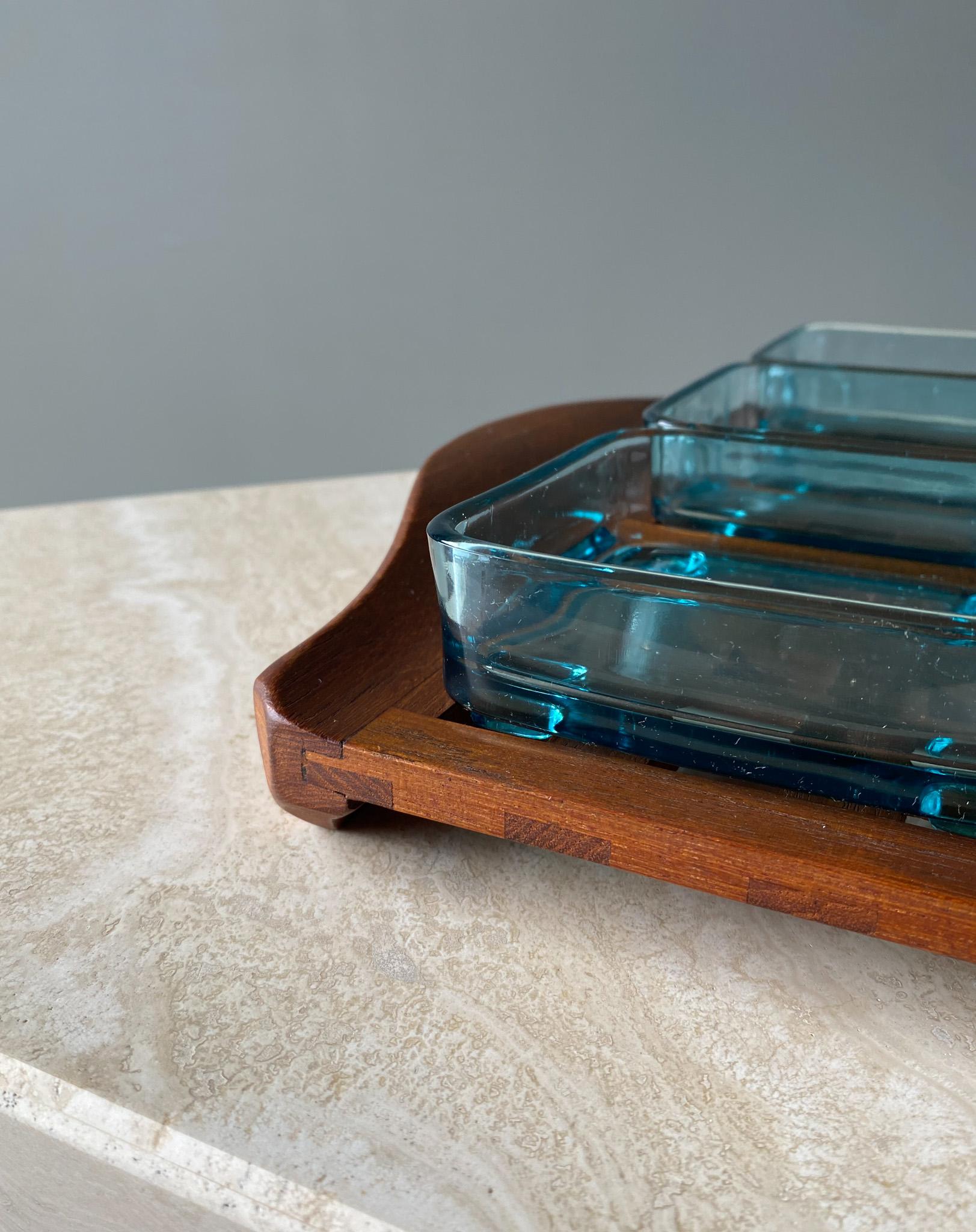 Jens Quistgaard Teak Lattice Tray W/ Glass Inserts Dansk, Denmark, 1960s 9