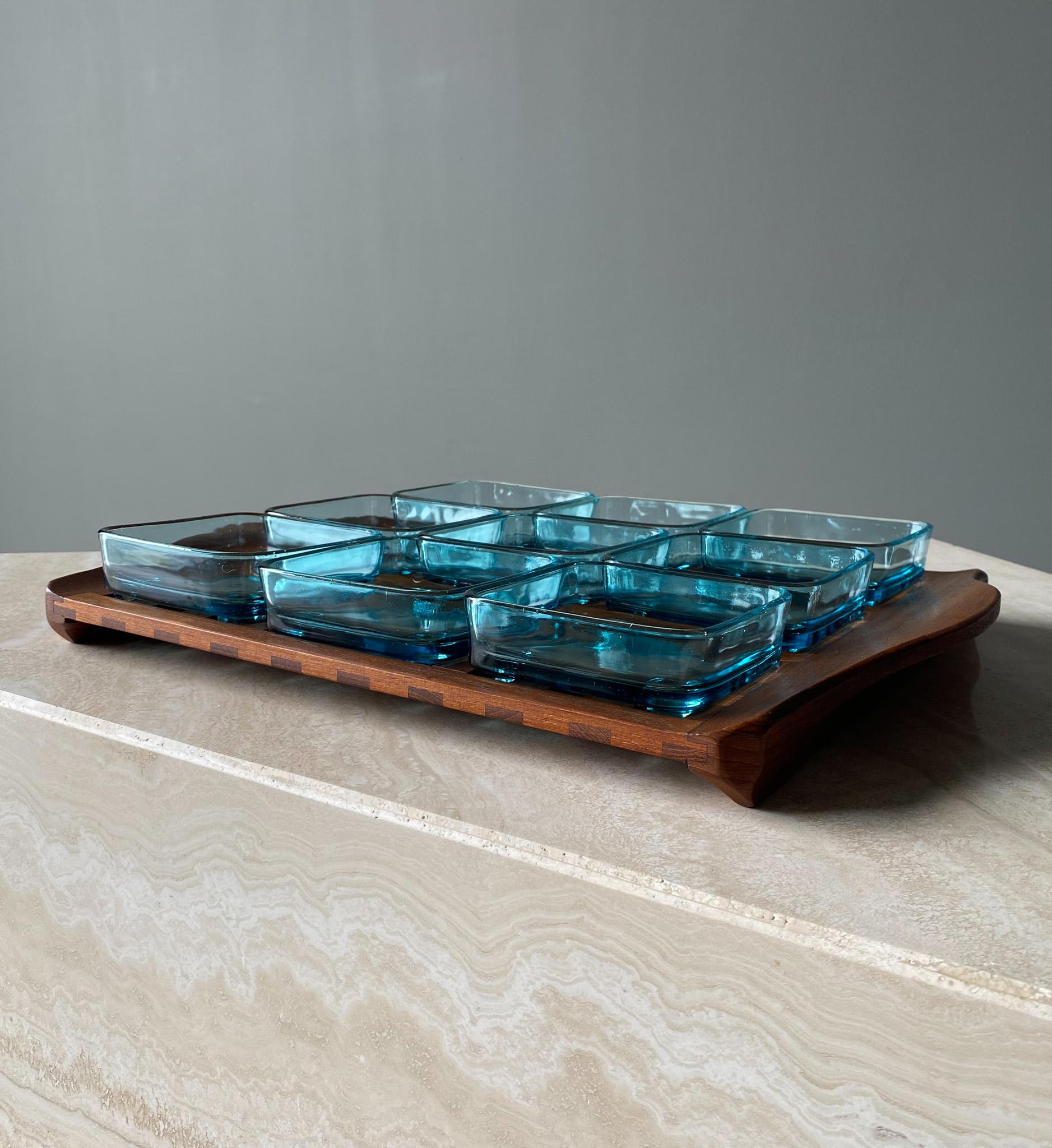 20th Century Jens Quistgaard Teak Lattice Tray W/ Glass Inserts Dansk, Denmark, 1960s