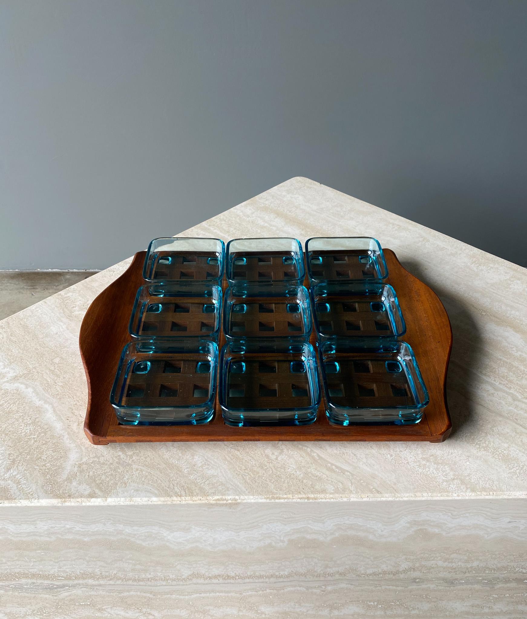 Jens Quistgaard Teak Lattice Tray W/ Glass Inserts Dansk, Denmark, 1960s 2