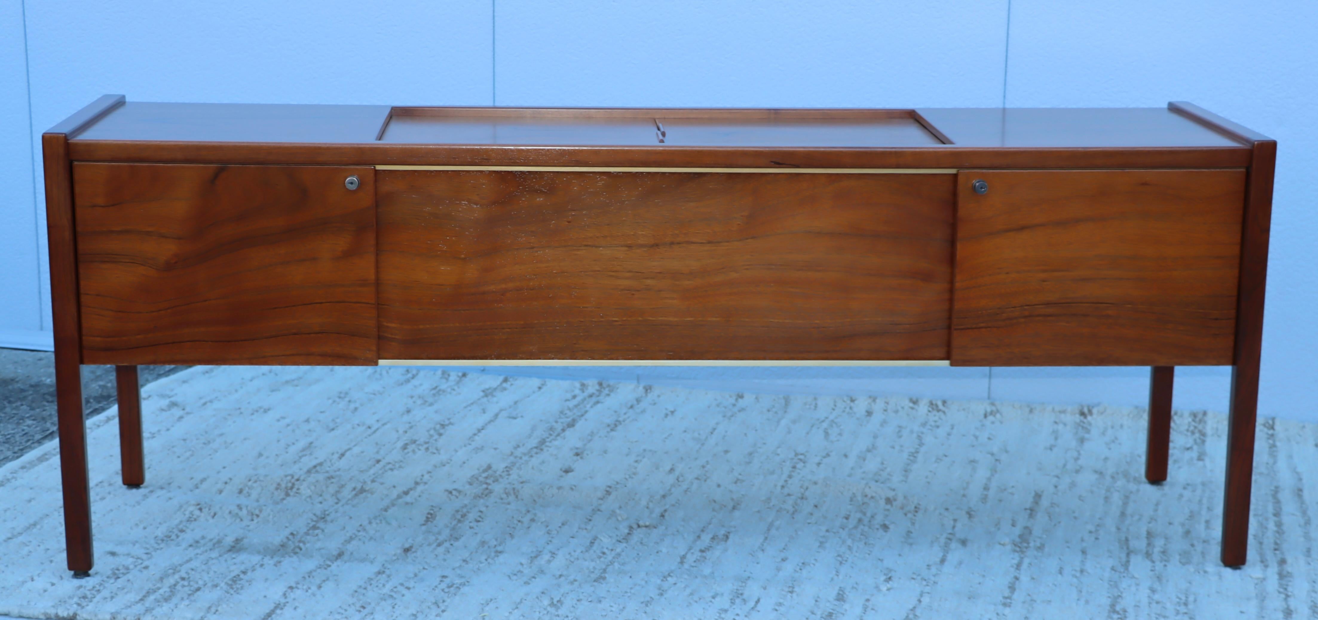 Rare 1970s Mid-Century Modern paldao wood file cabinet designed by Jens Risom, fully restored with minor wear and patina due to age and use.