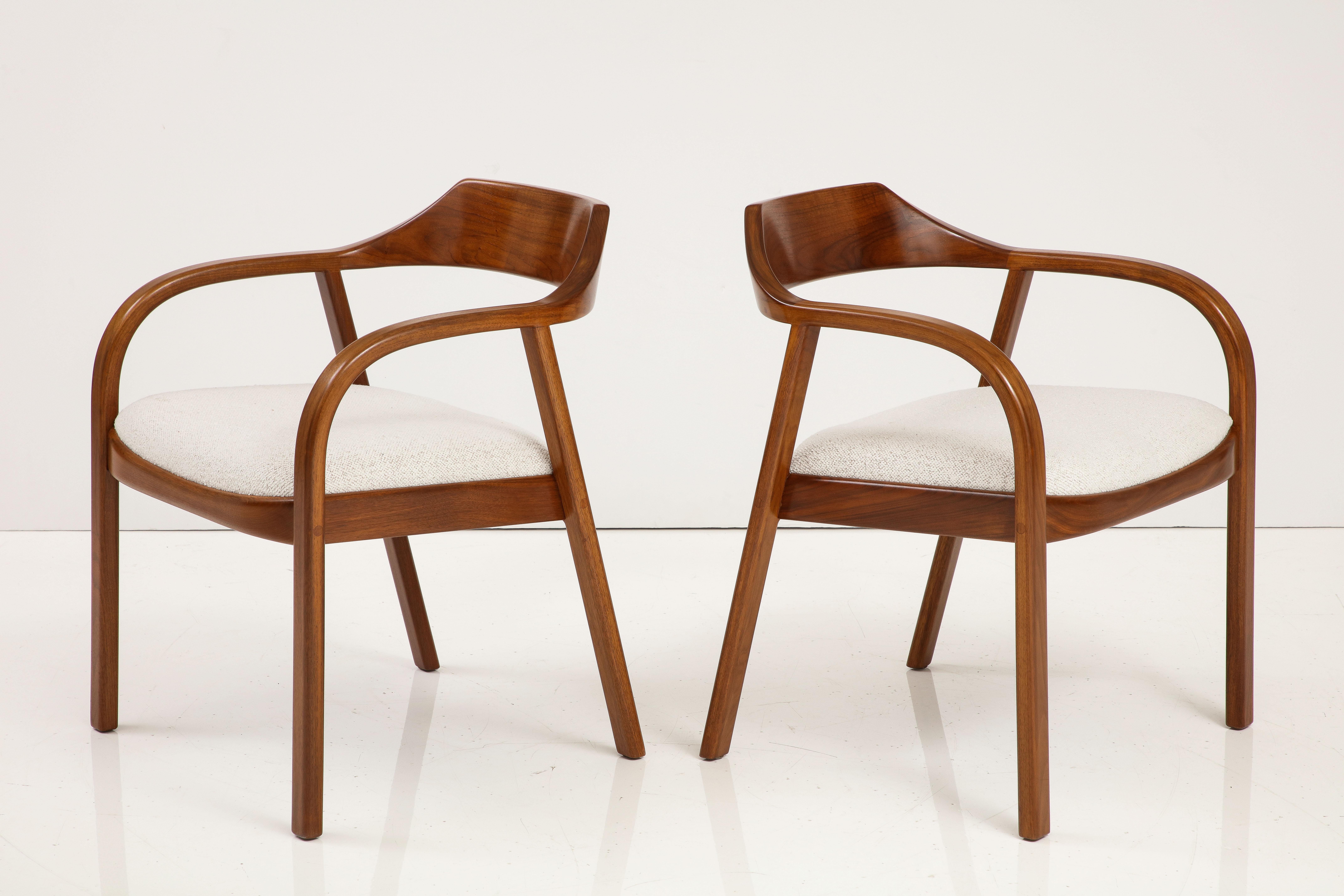 American Jens Risom 1970s Sculptural Walnut Armchairs For Sale