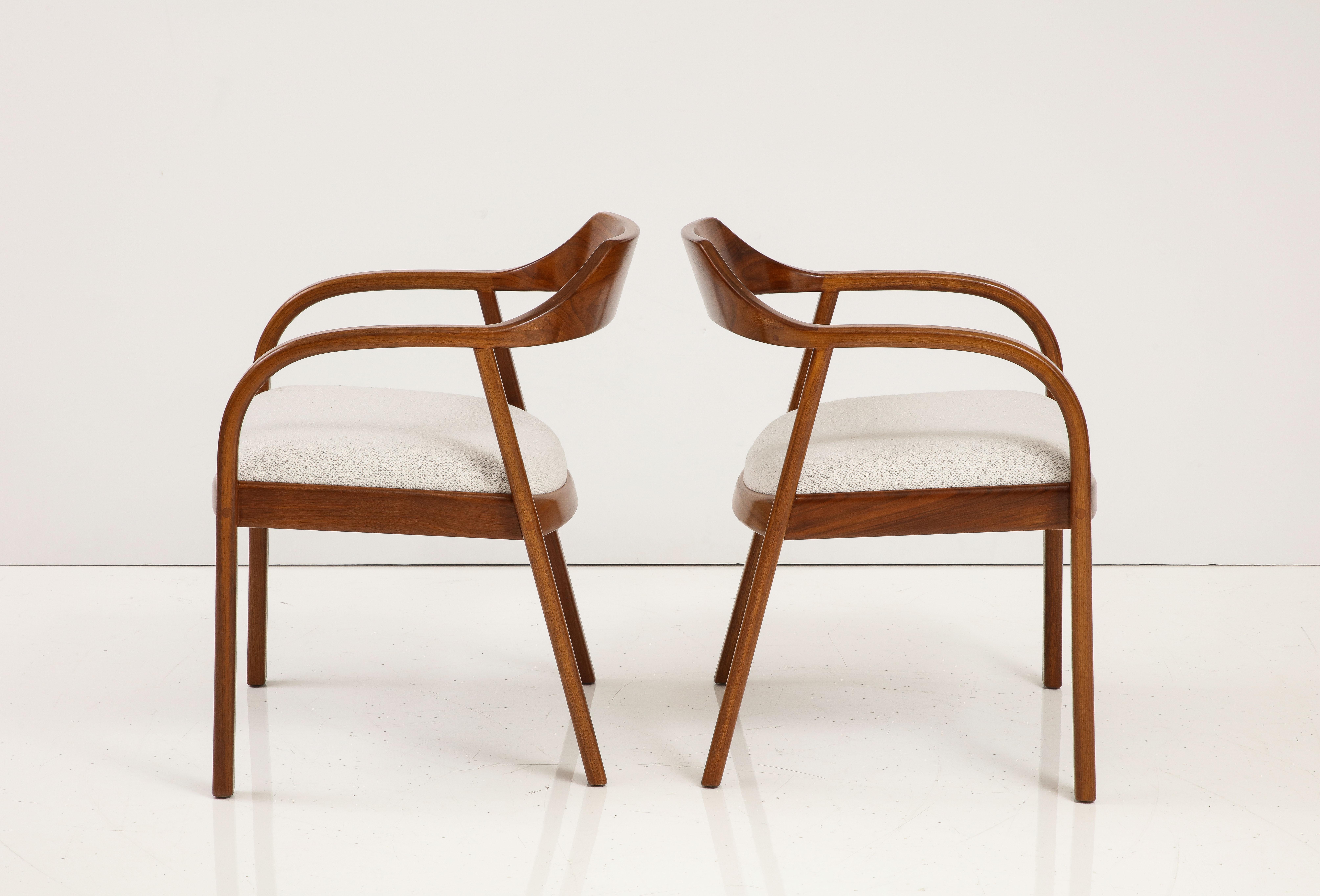 Jens Risom 1970s Sculptural Walnut Armchairs In Good Condition For Sale In New York, NY