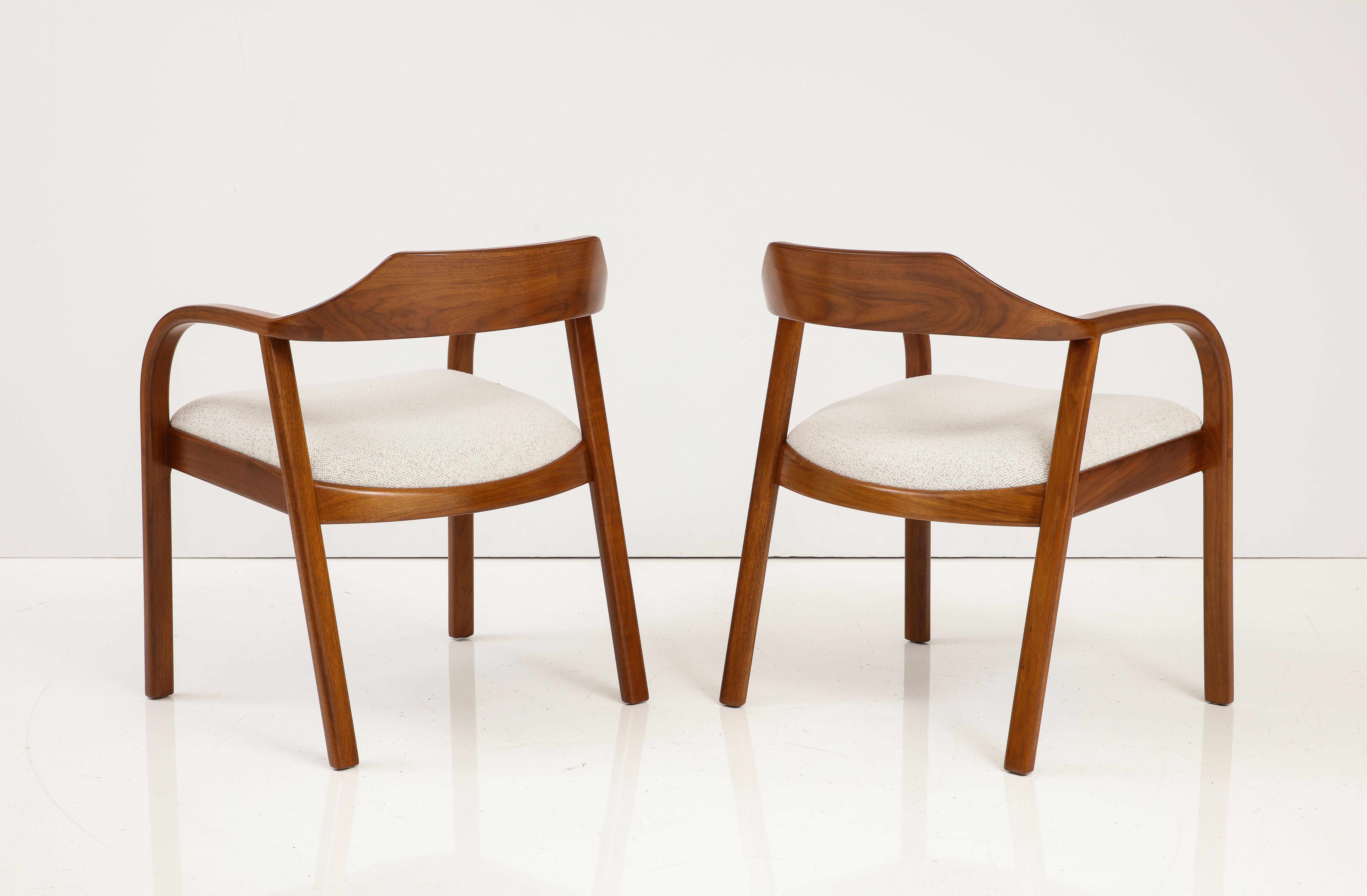 Late 20th Century Jens Risom 1970s Sculptural Walnut Armchairs For Sale
