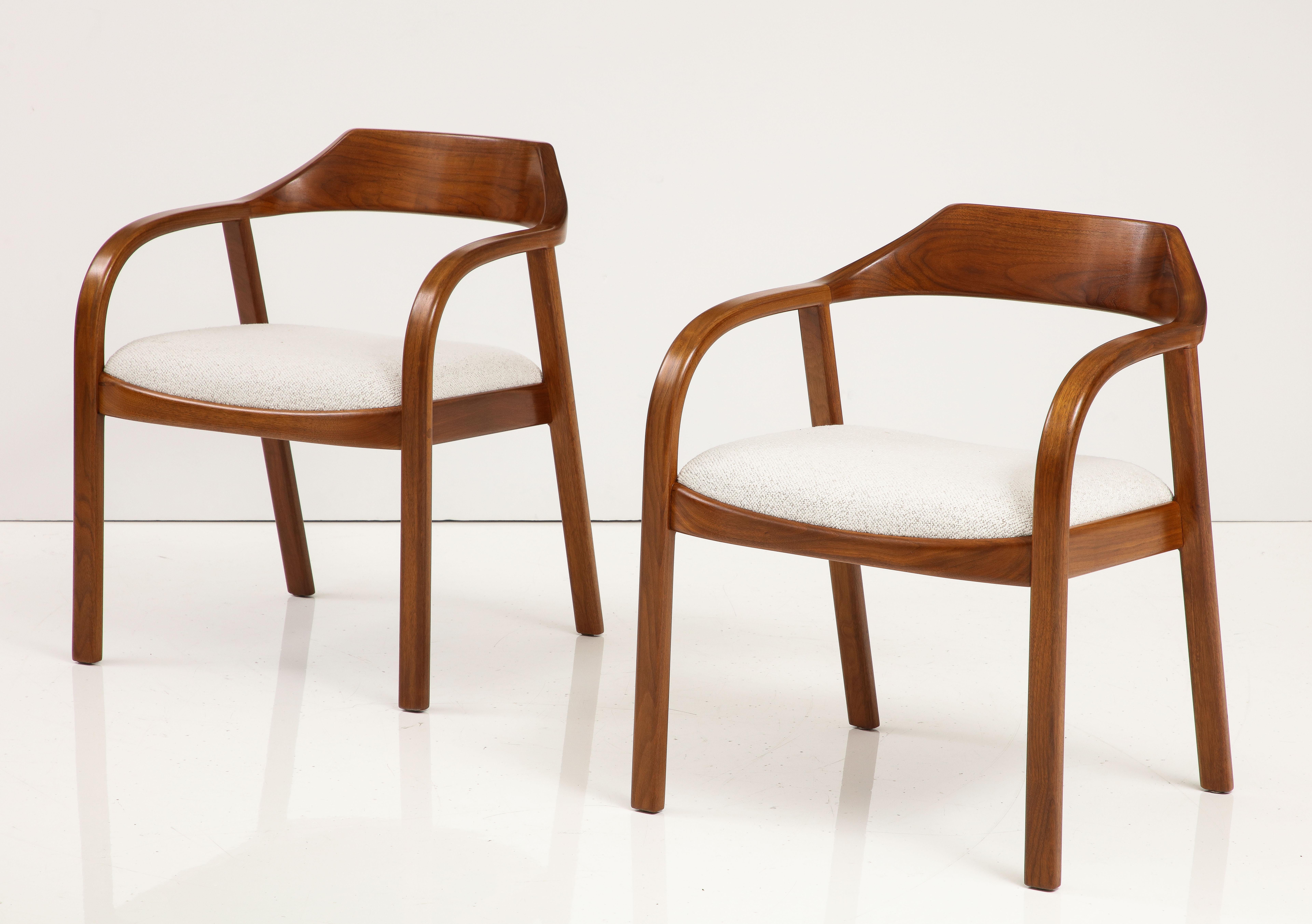 Fabric Jens Risom 1970s Sculptural Walnut Armchairs For Sale