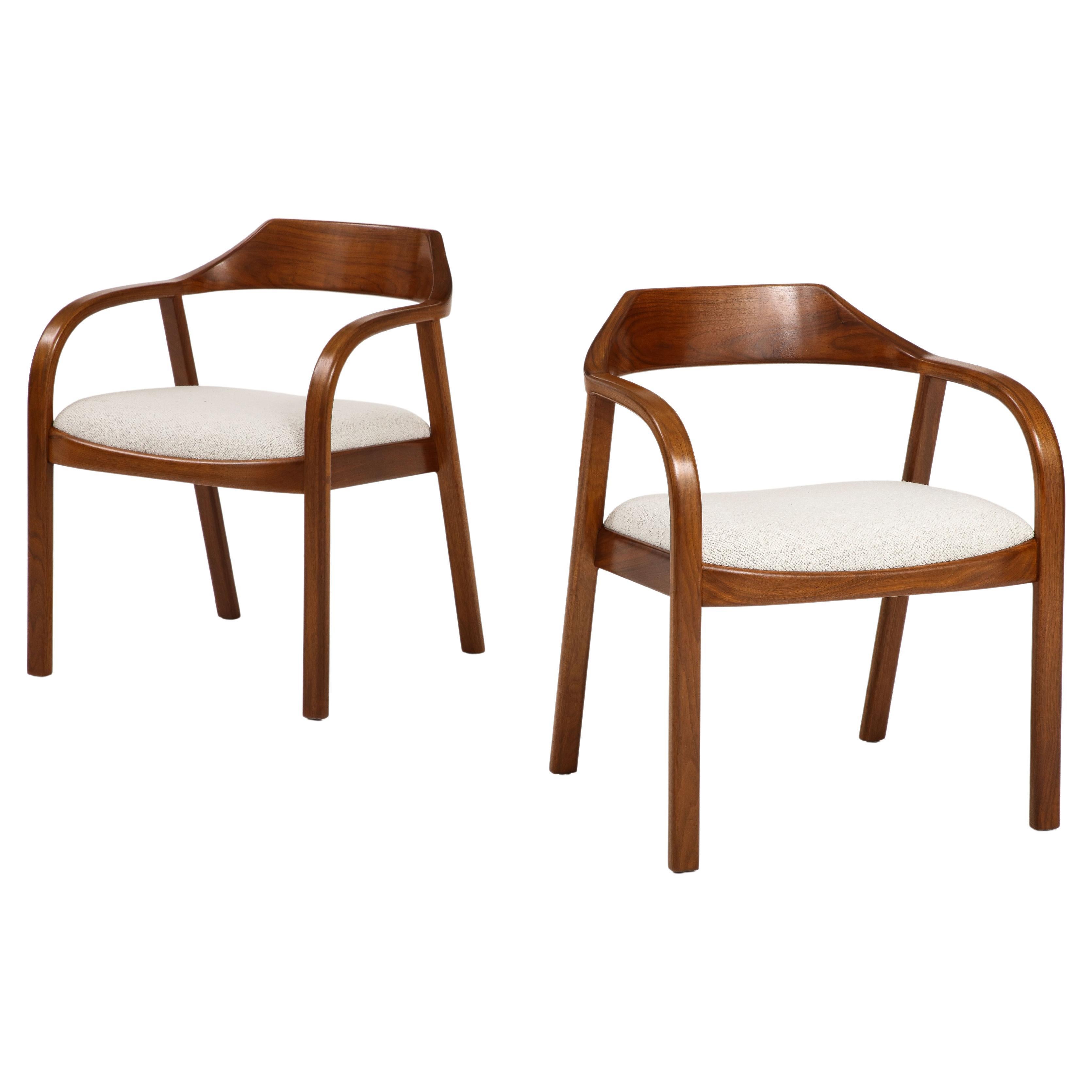 Jens Risom 1970s Sculptural Walnut Armchairs For Sale