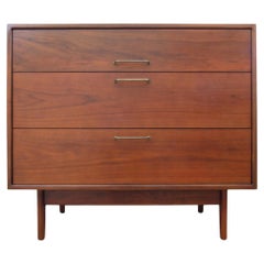 Jens Risom 3 Drawer Chest of Drawers, Walnut and Brass