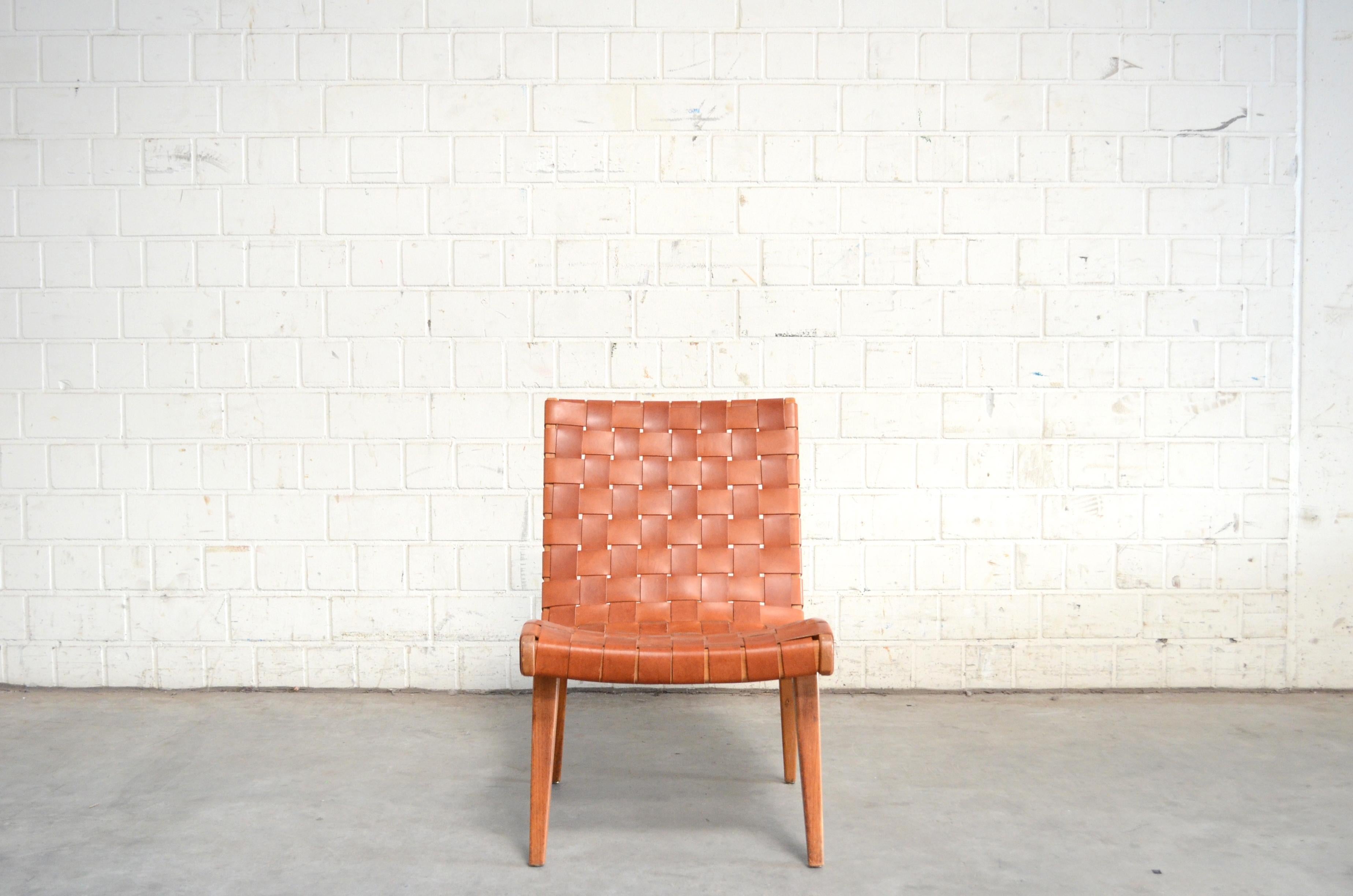 Jens Risom 654 Cognac Leather Lounge Chair by Walter Knoll/ Knoll International 8