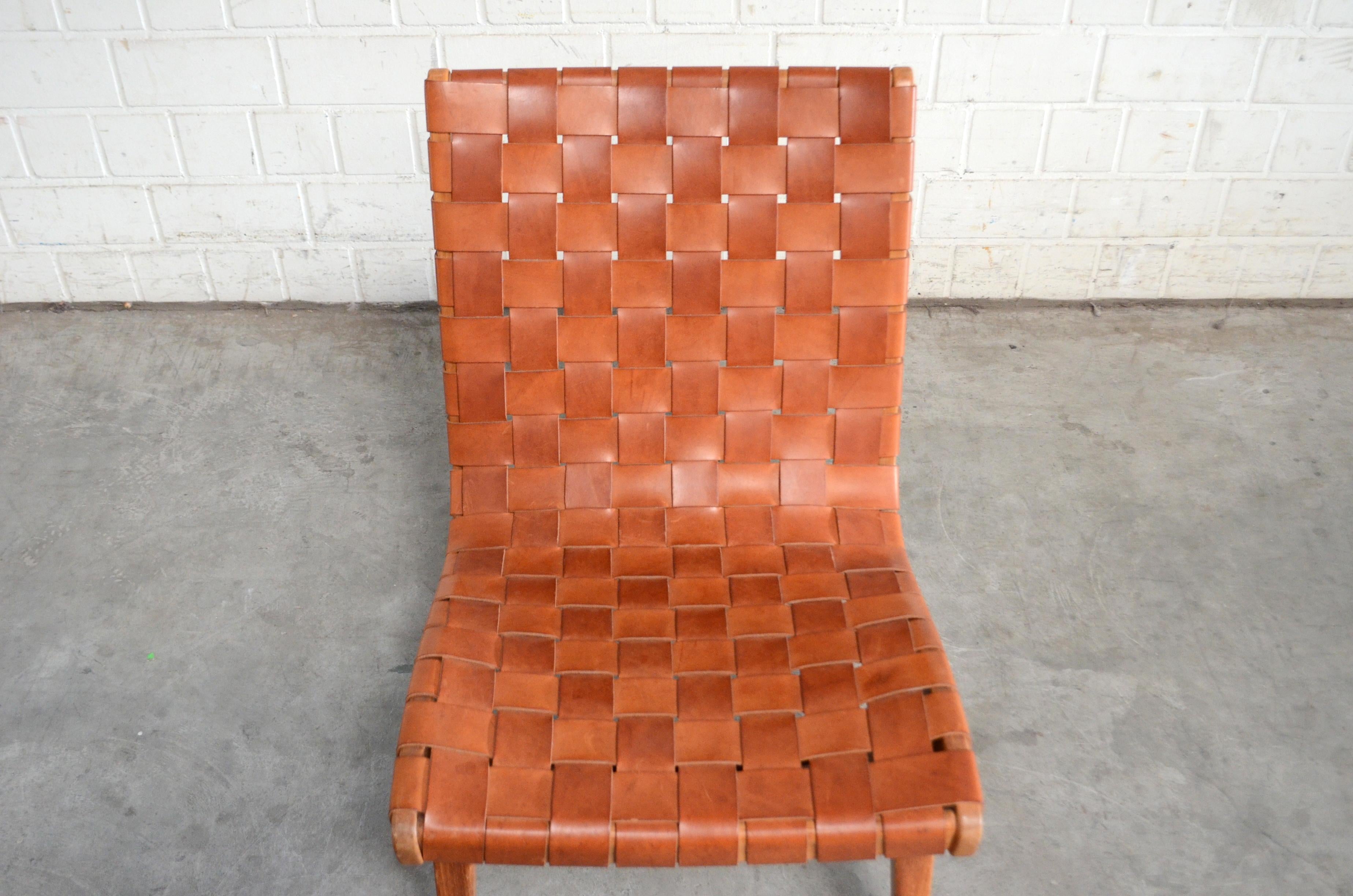 Mid-Century Modern Jens Risom 654 Cognac Leather Lounge Chair by Walter Knoll/ Knoll International