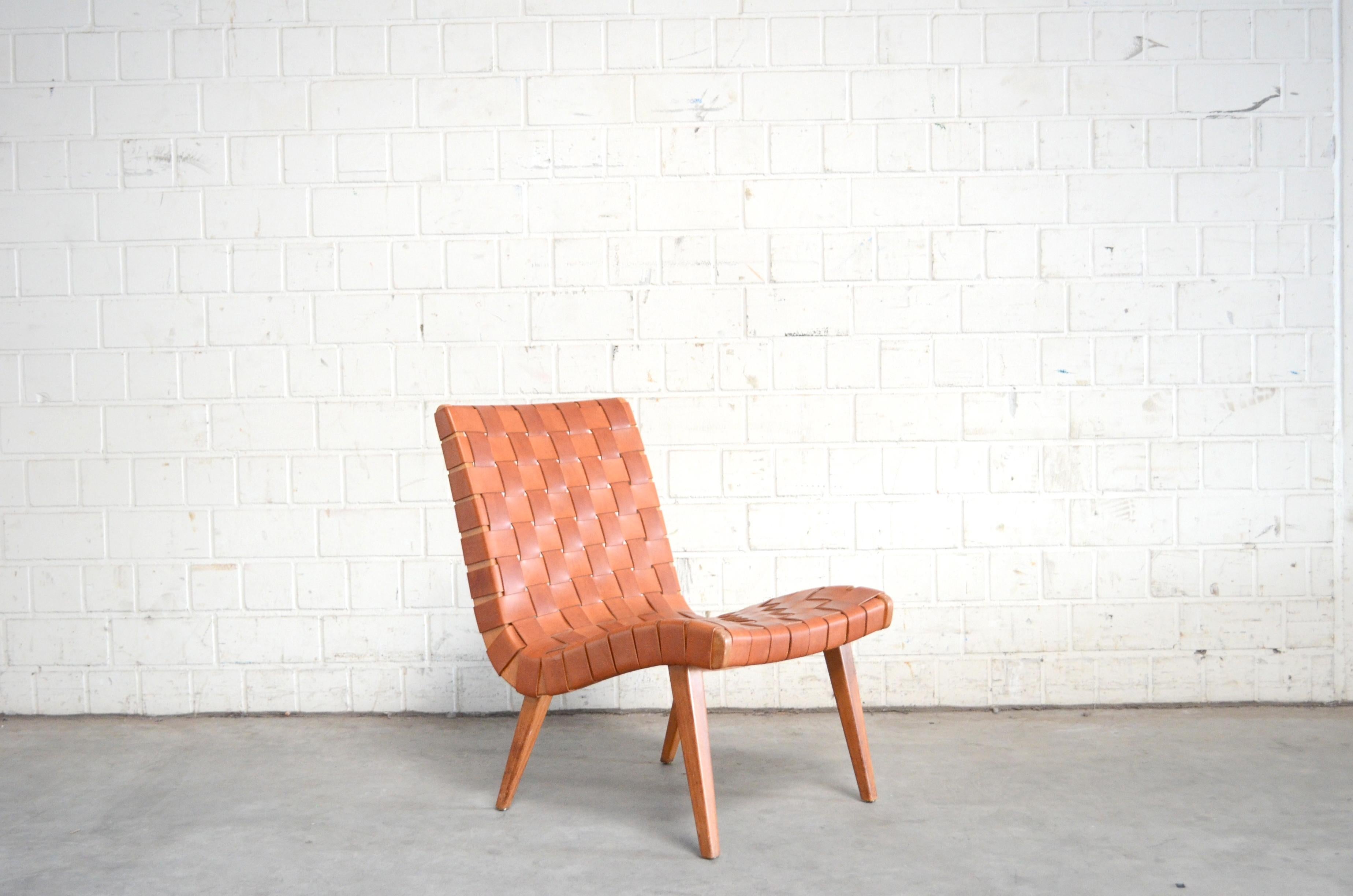 Jens Risom 654 Cognac Leather Lounge Chair by Walter Knoll/ Knoll International In Good Condition In Munich, Bavaria