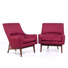 Jens Risom A Chair Mid Century Walnut Lounge Chairs - Pair
