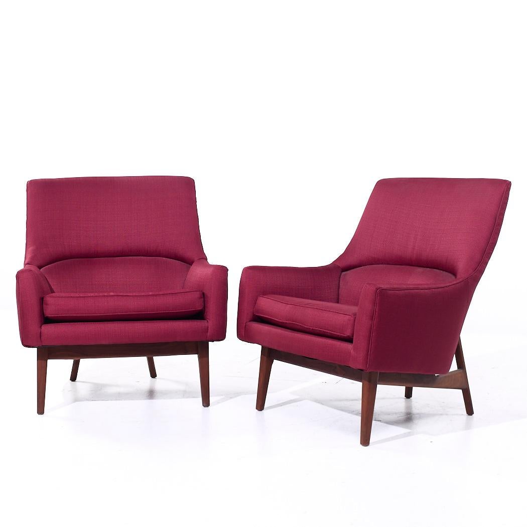 Mid-Century Modern Jens Risom A Chair Mid Century Walnut Lounge Chairs - Pair For Sale