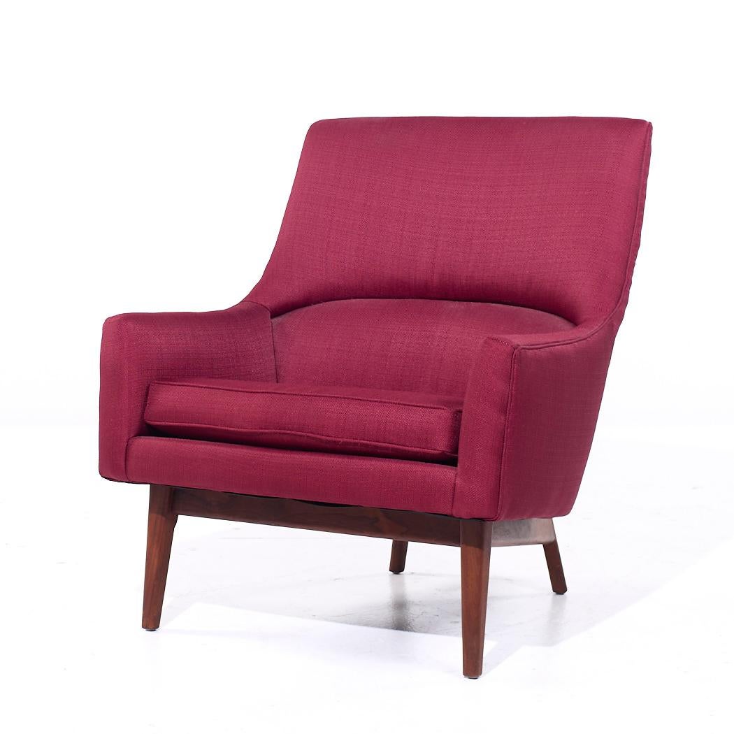 Late 20th Century Jens Risom A Chair Mid Century Walnut Lounge Chairs - Pair For Sale