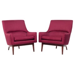 Jens Risom A Chair Mid Century Walnut Lounge Chairs - Pair