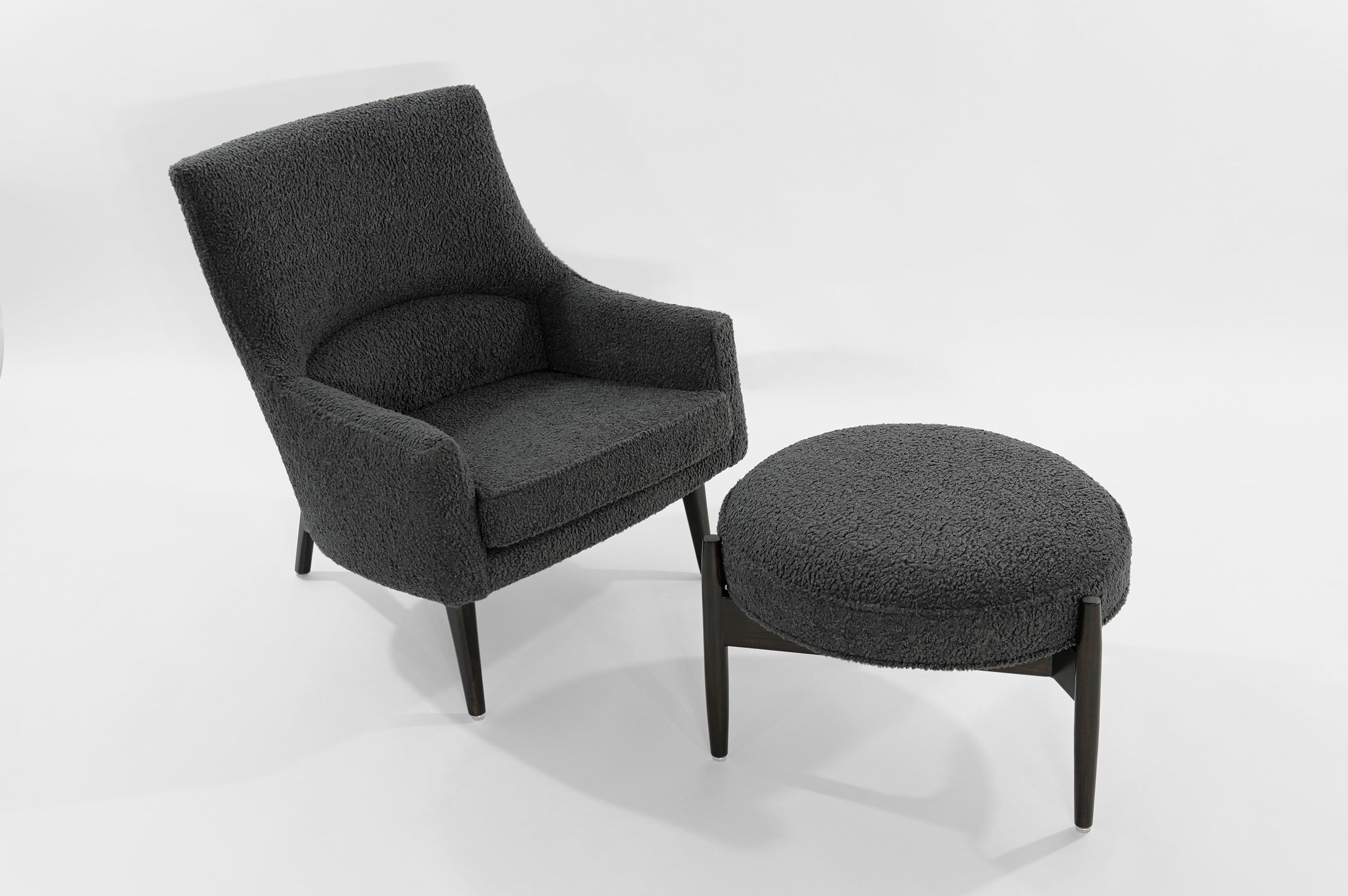 Mid-Century Modern Jens Risom A-Line Lounge Chair and Ottoman in Bouclé, circa 1950s