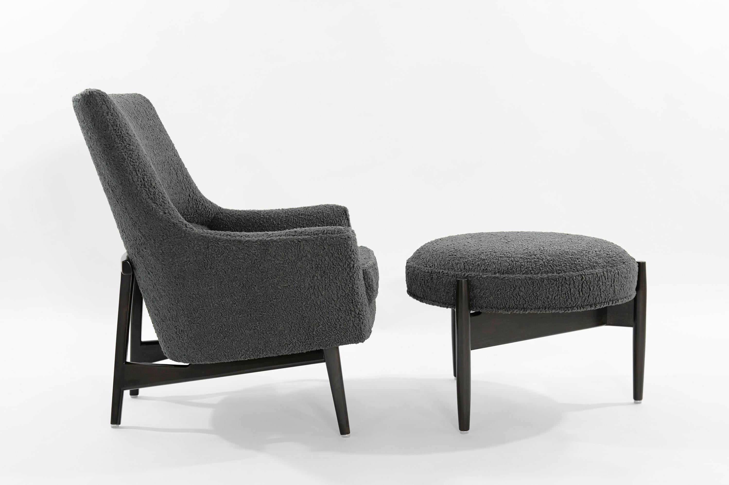 American Jens Risom A-Line Lounge Chair and Ottoman in Bouclé, circa 1950s