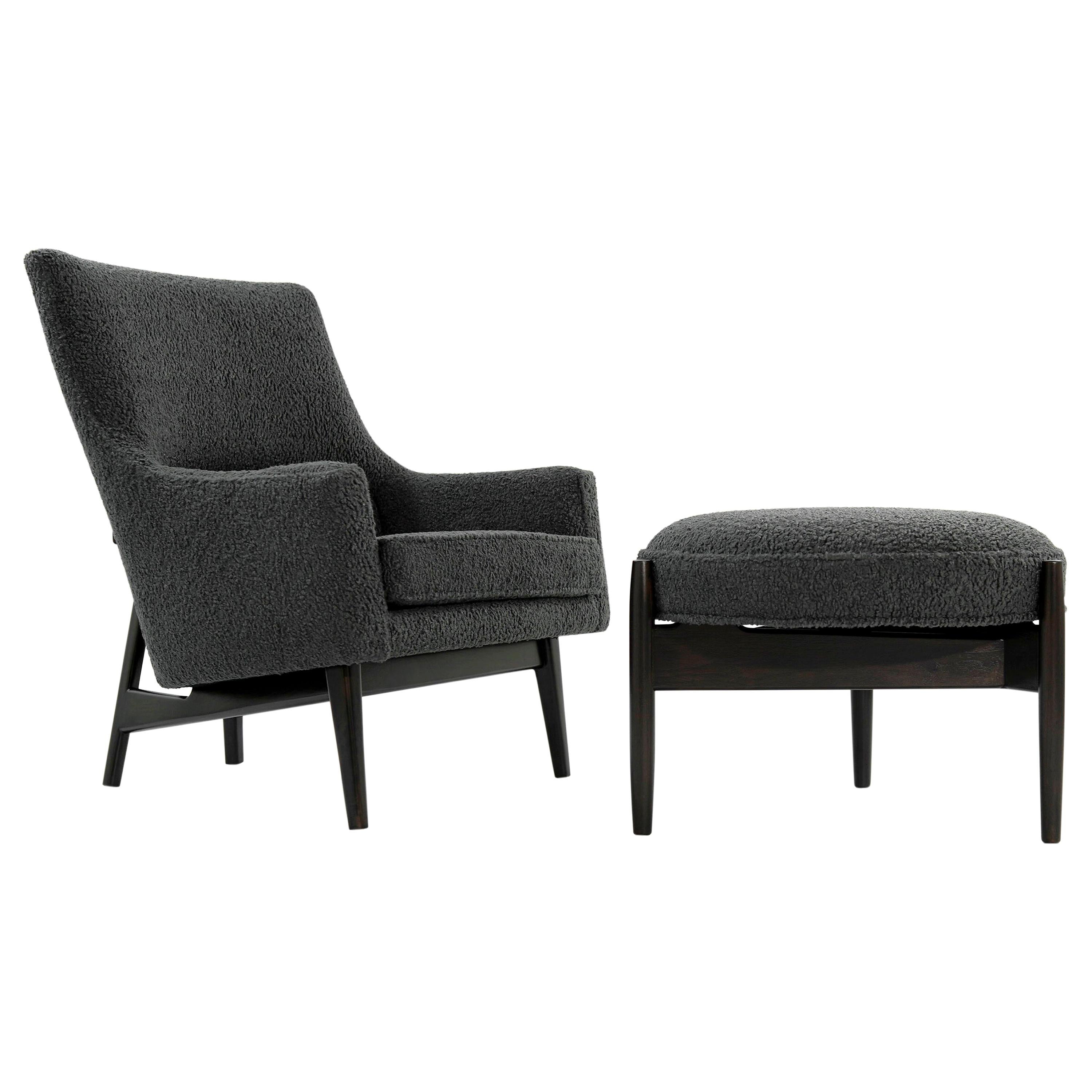 Jens Risom A-Line Lounge Chair and Ottoman in Bouclé, circa 1950s