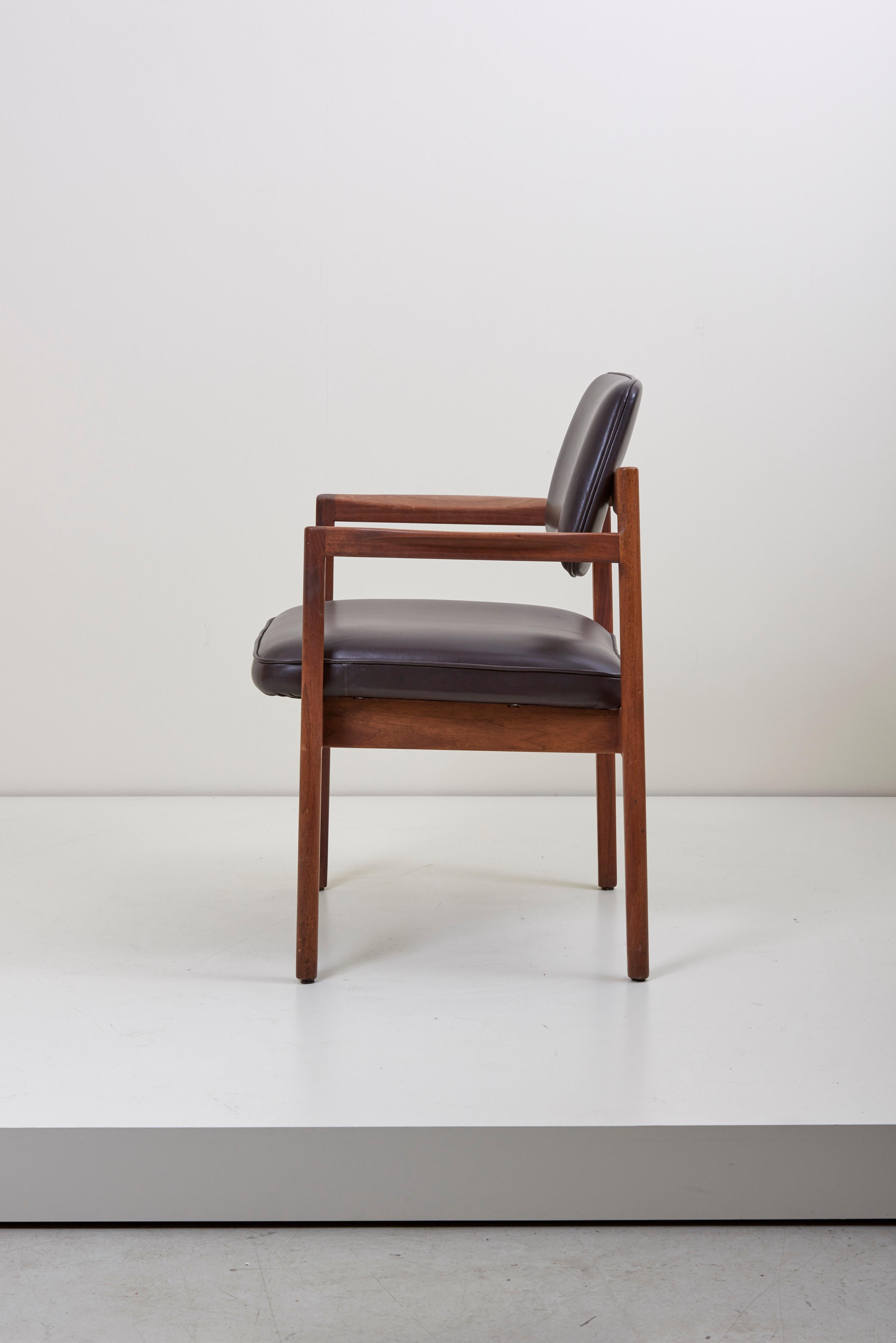 American Jens Risom Armchair in Walnut and Leather by Jens Risom Inc.