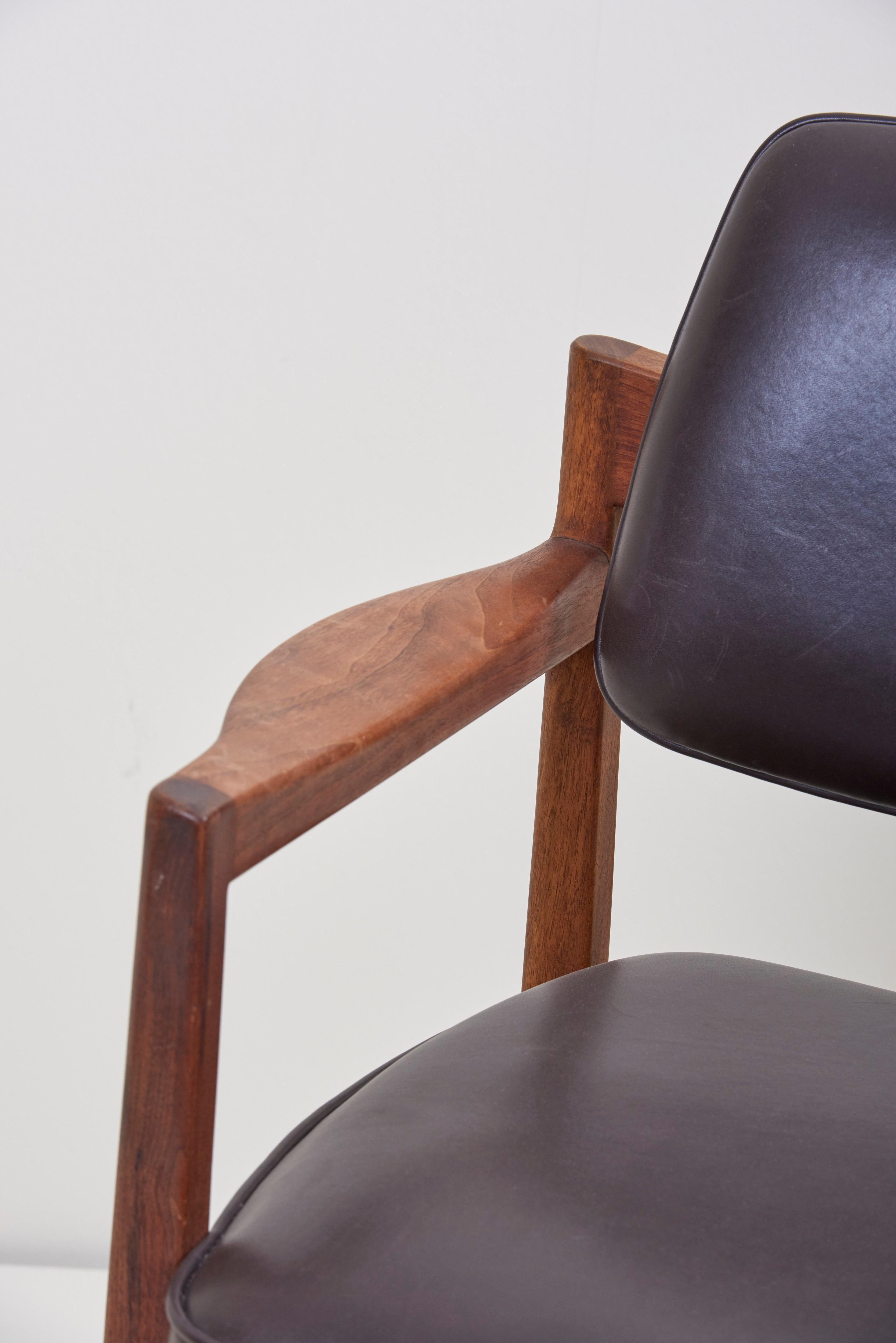 Jens Risom Armchair in Walnut and Leather by Jens Risom Inc. 1