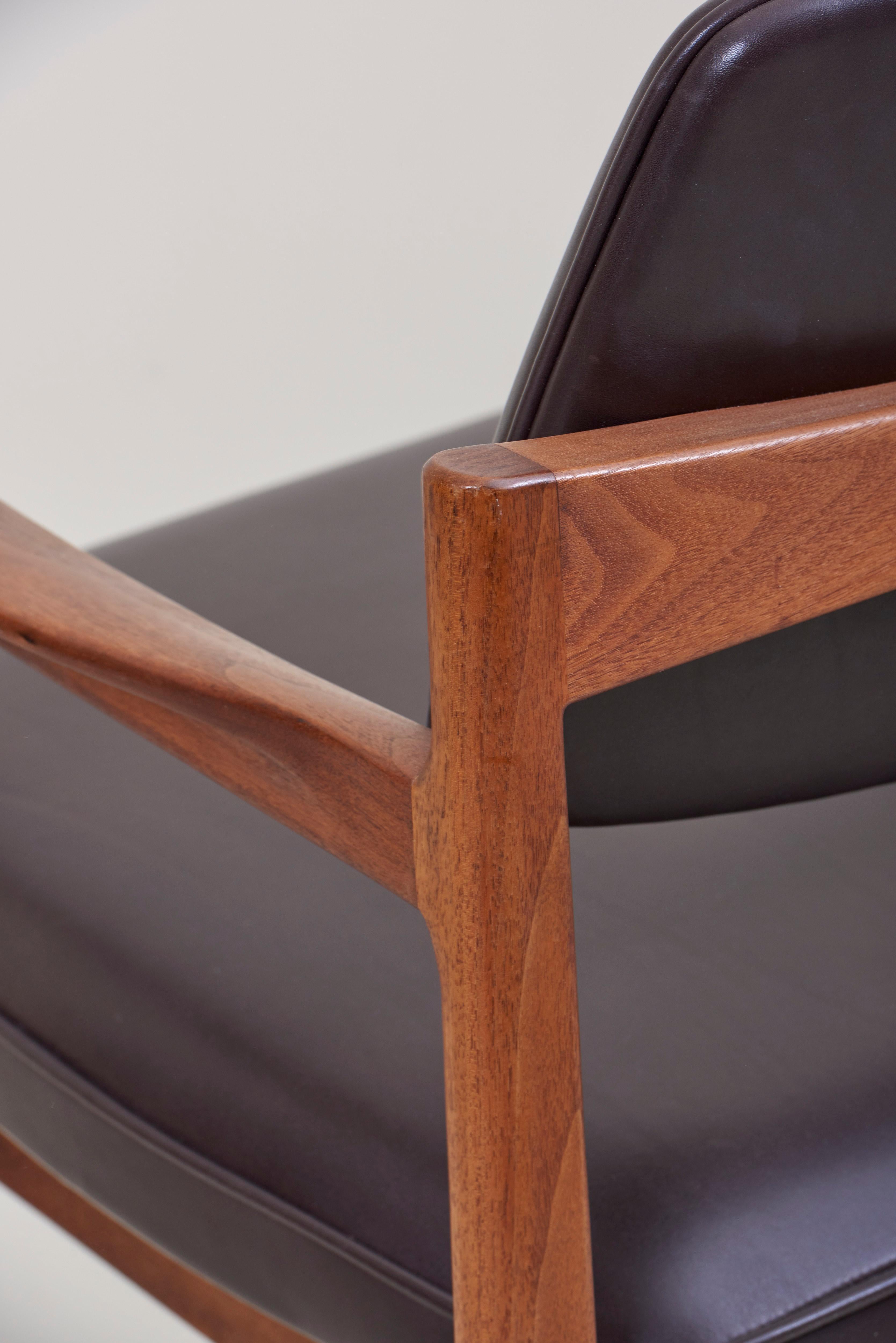 Jens Risom Armchair in Walnut and Leather by Jens Risom Inc. 2