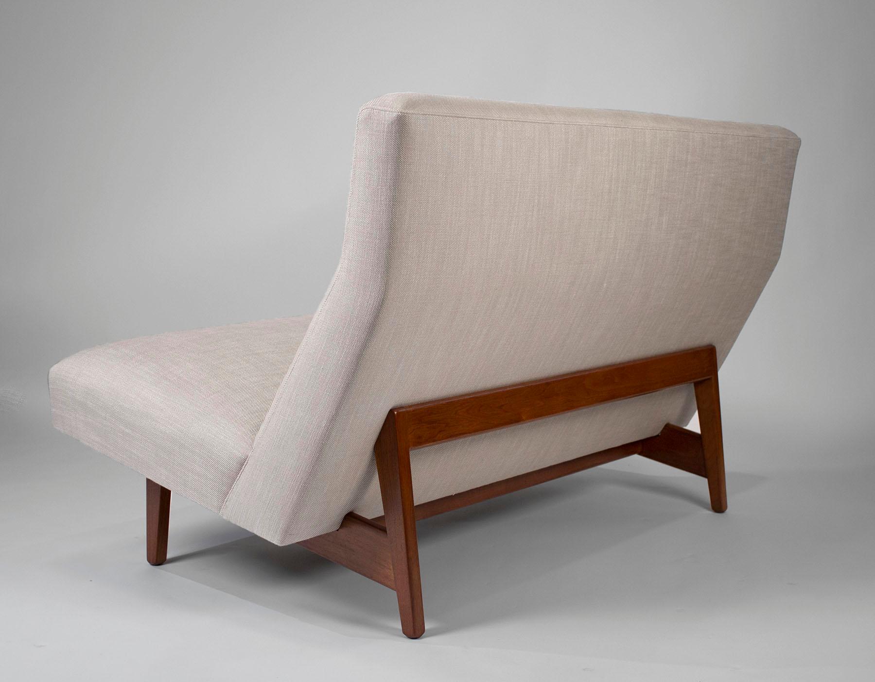 20th Century Jens Risom Armless Settee in Walnut Cradle Frames with Linen Upholstery