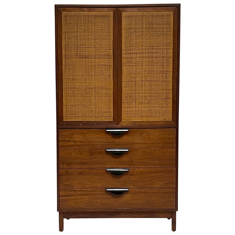 Jens Risom Att. Walnut Highboy Dresser with Ebonized Pulls and